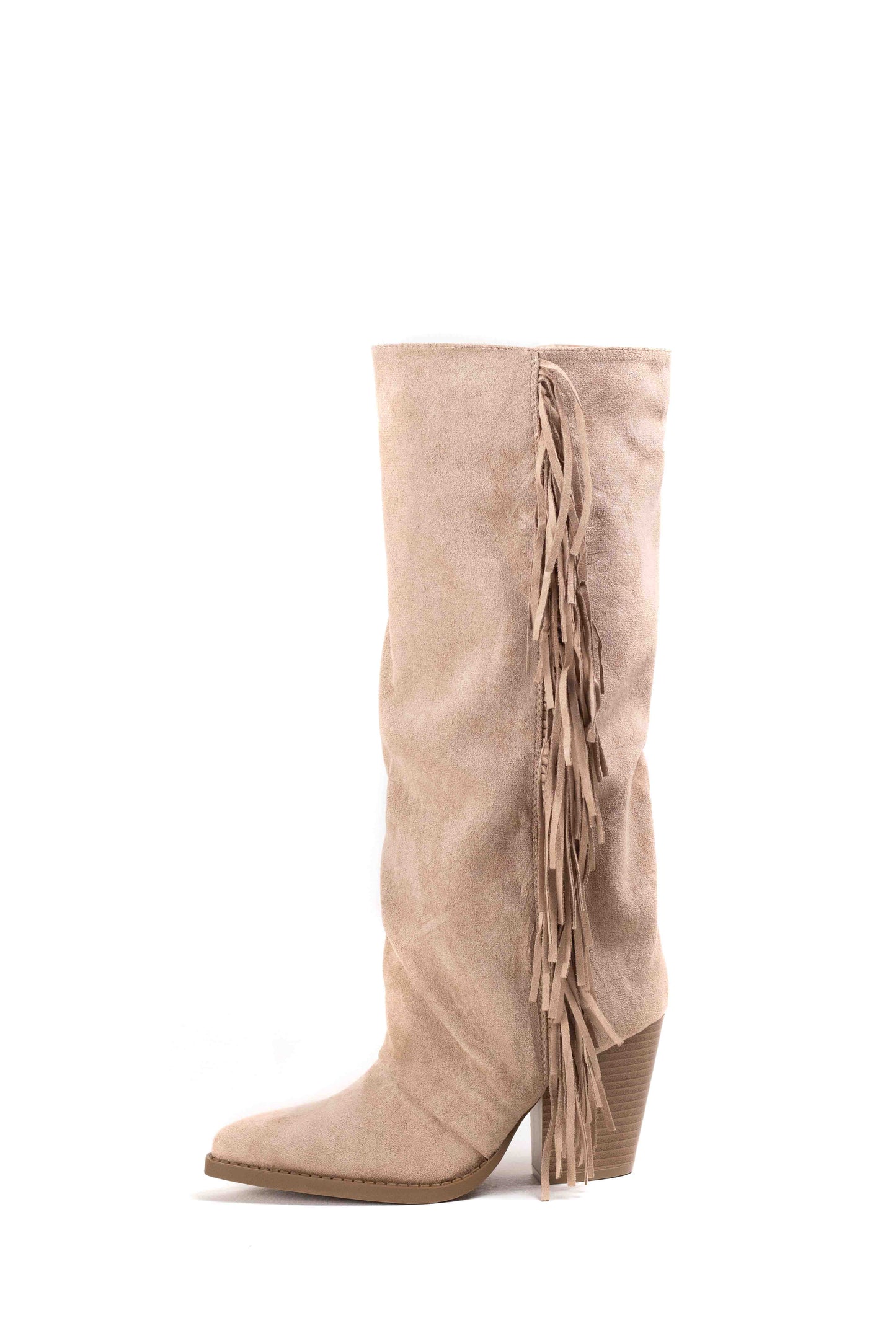 Botas cowboy altas mujer con tacón medio y detalle de flecos