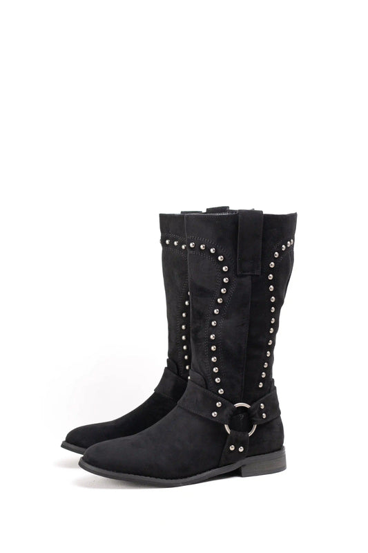 Botas camperas con tachuelas y hebilla estilo cowboy western
