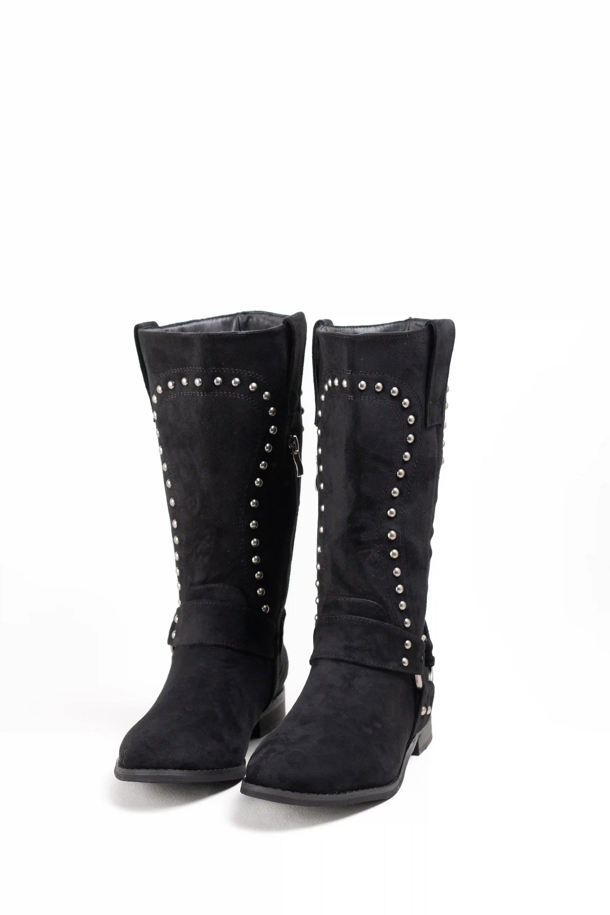 botas camperas con tachuelas y hebilla estilo cowboy western Black 36