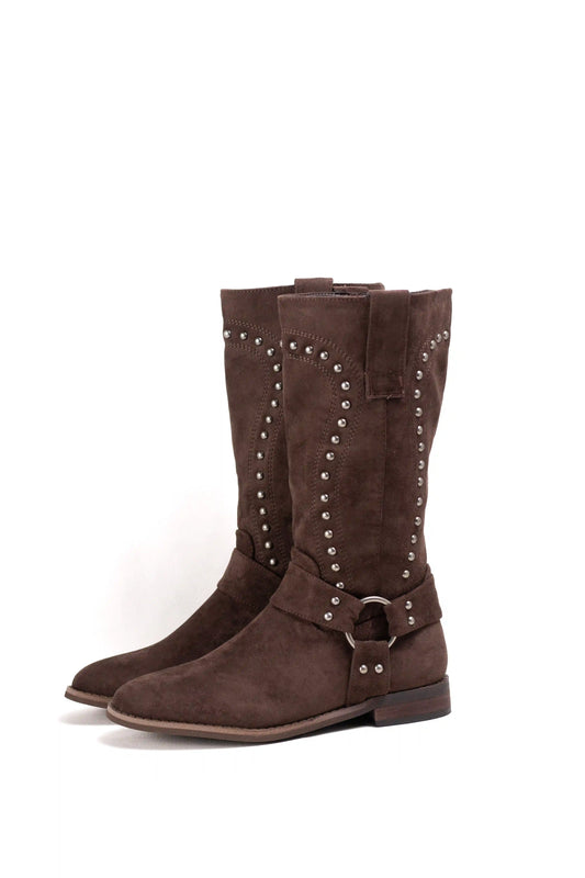 Botas camperas con tachuelas y hebilla estilo cowboy western