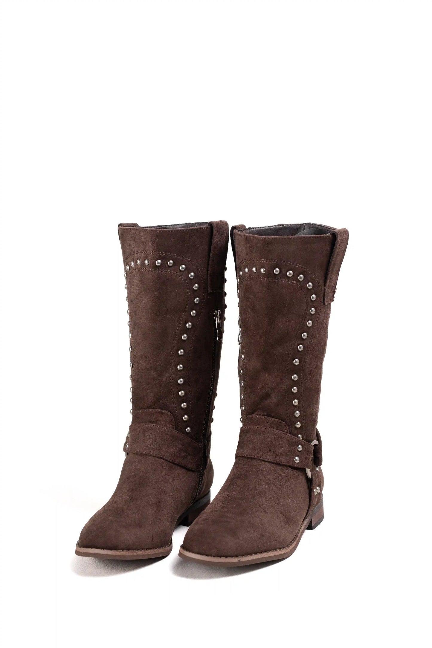 botas camperas con tachuelas y hebilla estilo cowboy western Brown 38
