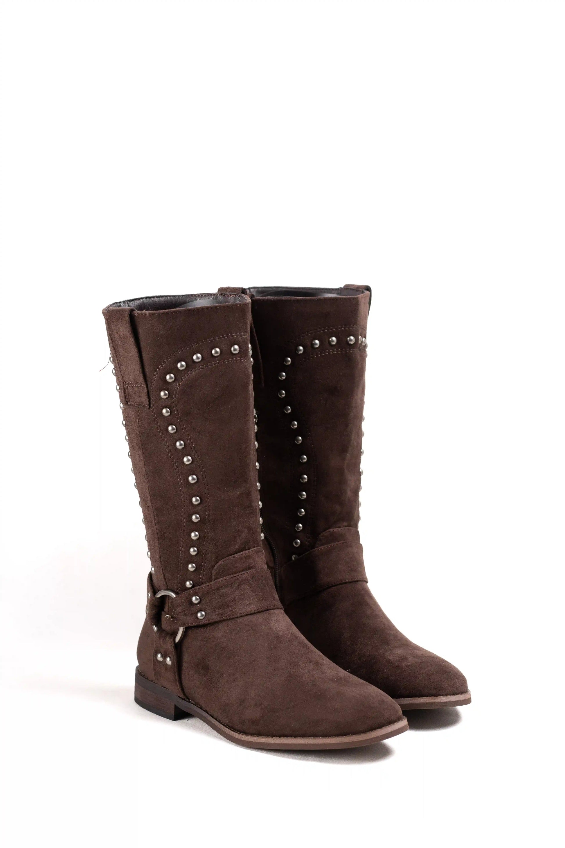 botas camperas con tachuelas y hebilla estilo cowboy western Brown 39
