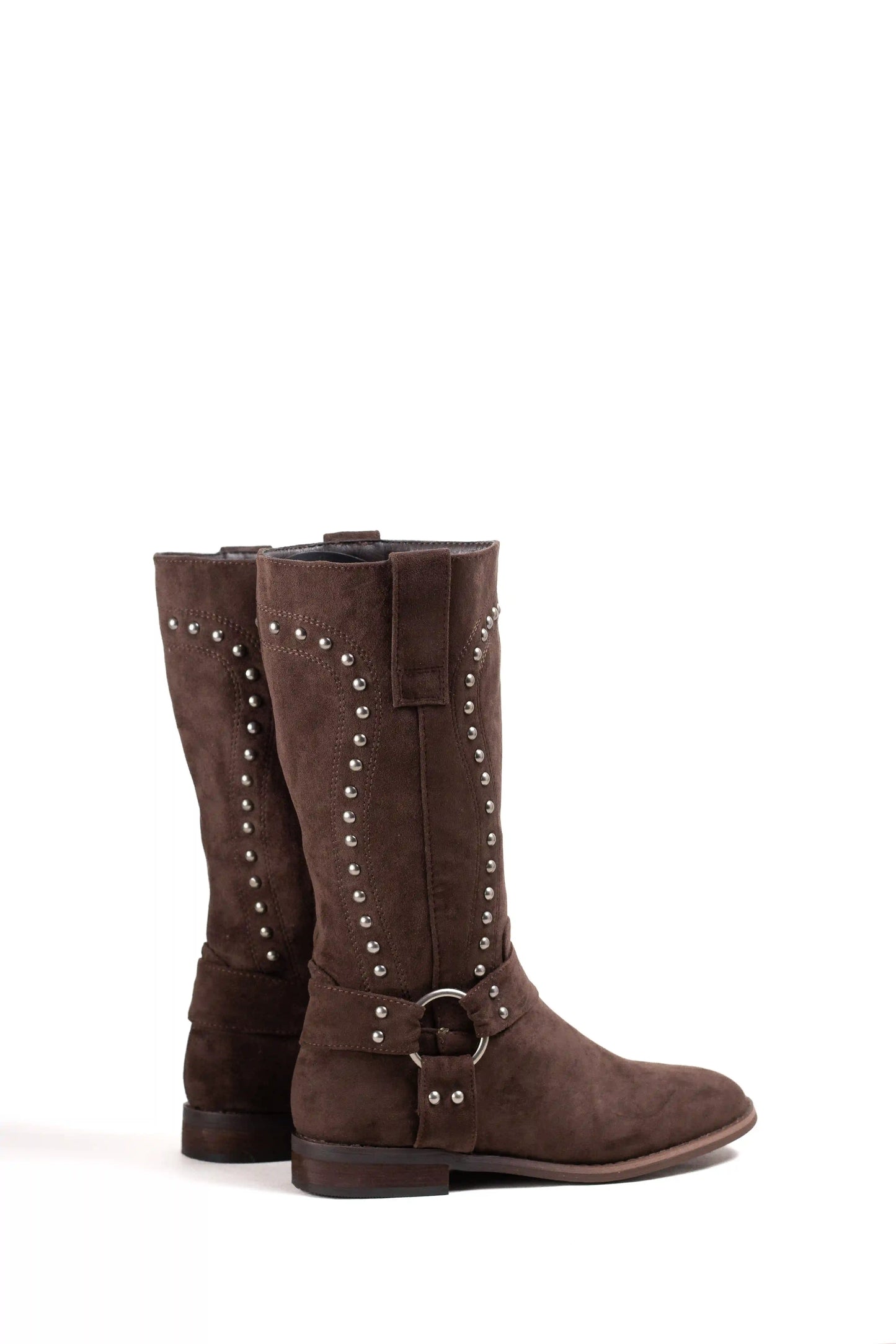botas camperas con tachuelas y hebilla estilo cowboy western Brown 40