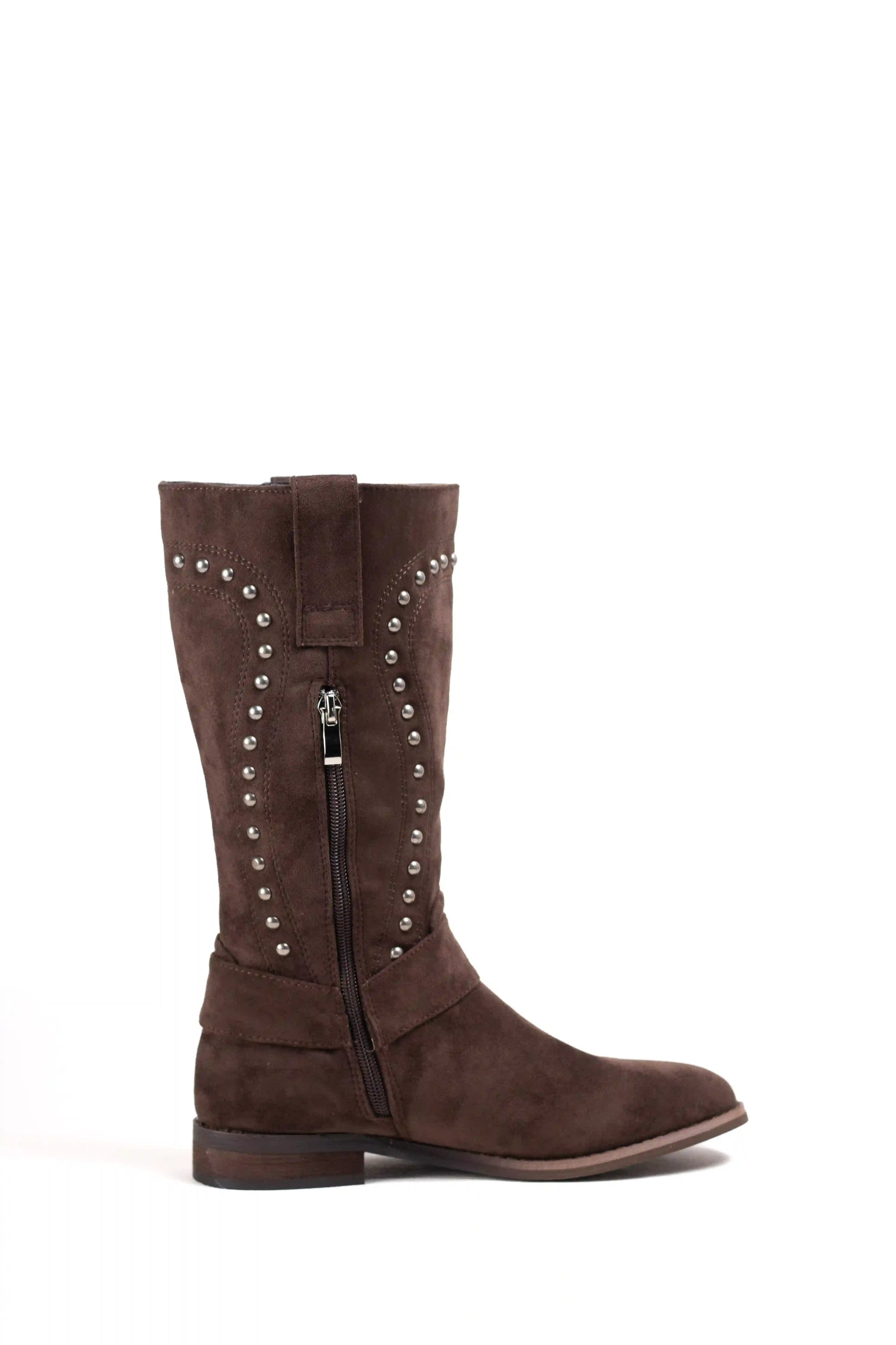 botas camperas con tachuelas y hebilla estilo cowboy western Brown 41