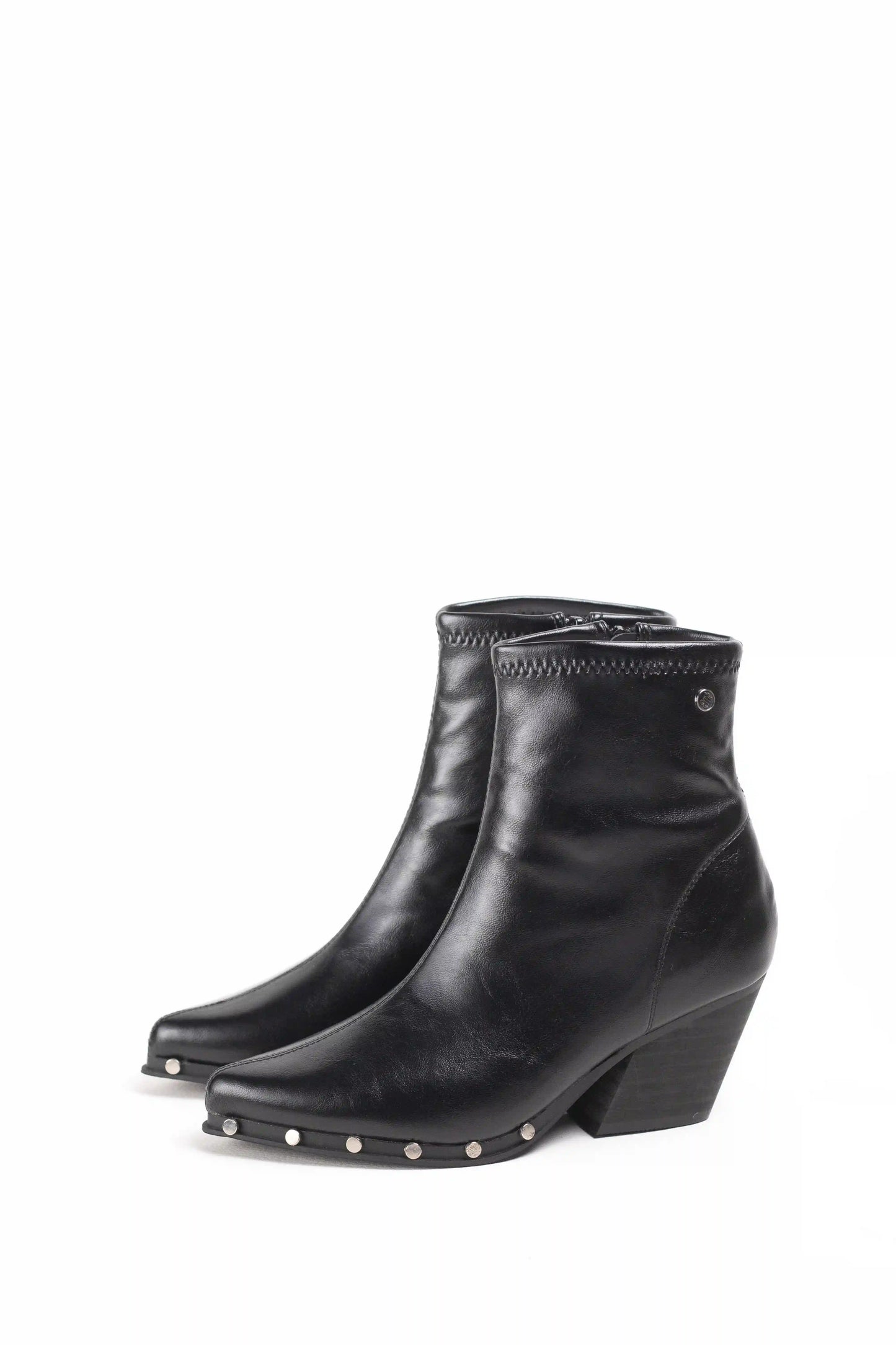 botines cowboy mujer con tacon medio y tachuelas metalicas en piel sintetica Negro 36