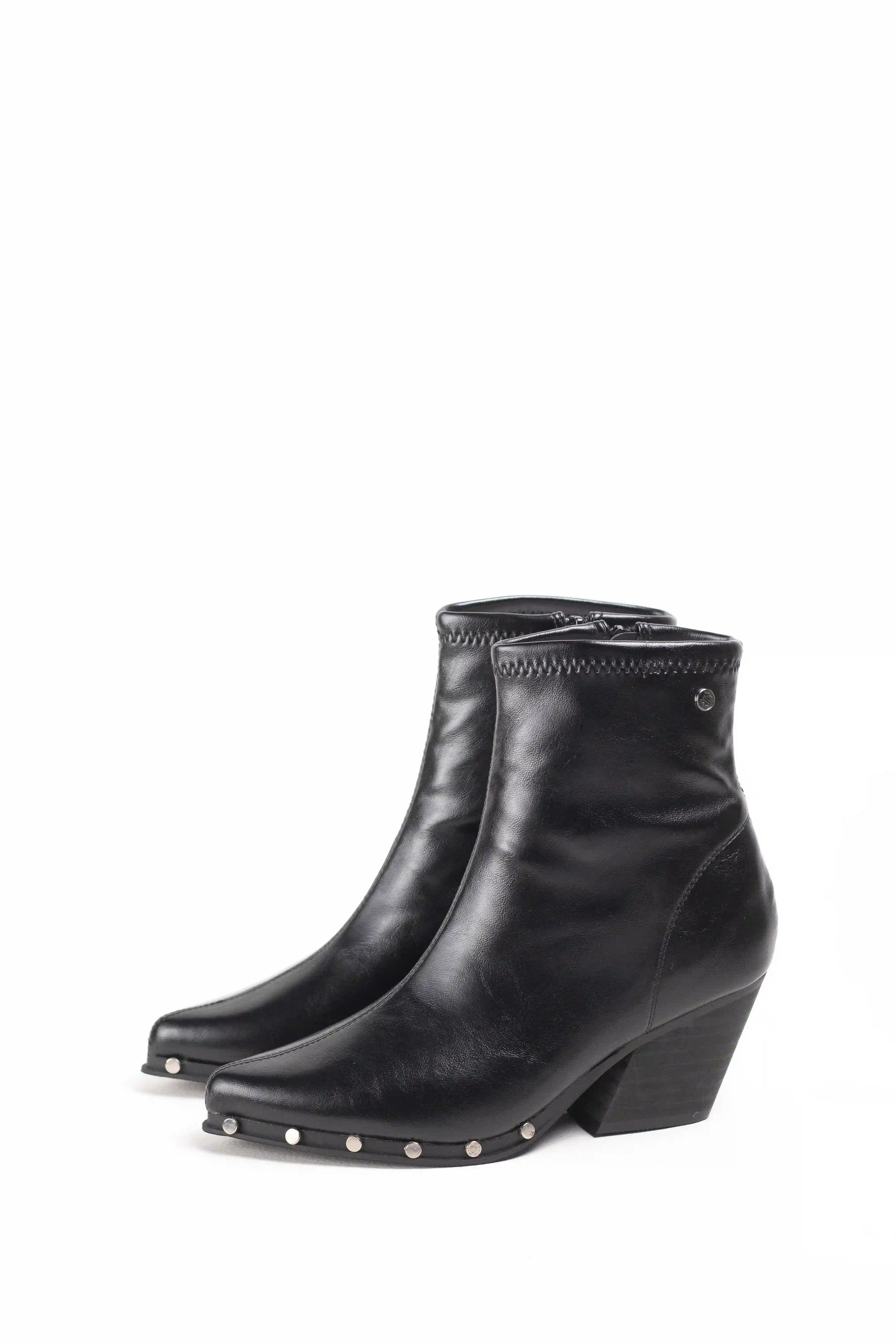 botines cowboy mujer con tacon medio y tachuelas metalicas en piel sintetica Negro 36