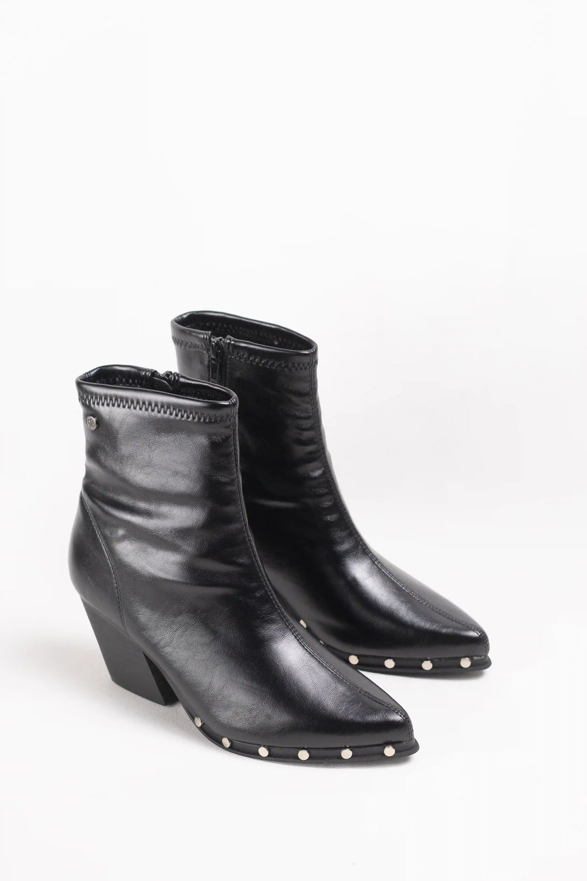 botines cowboy mujer con tacon medio y tachuelas metalicas en piel sintetica Negro 38