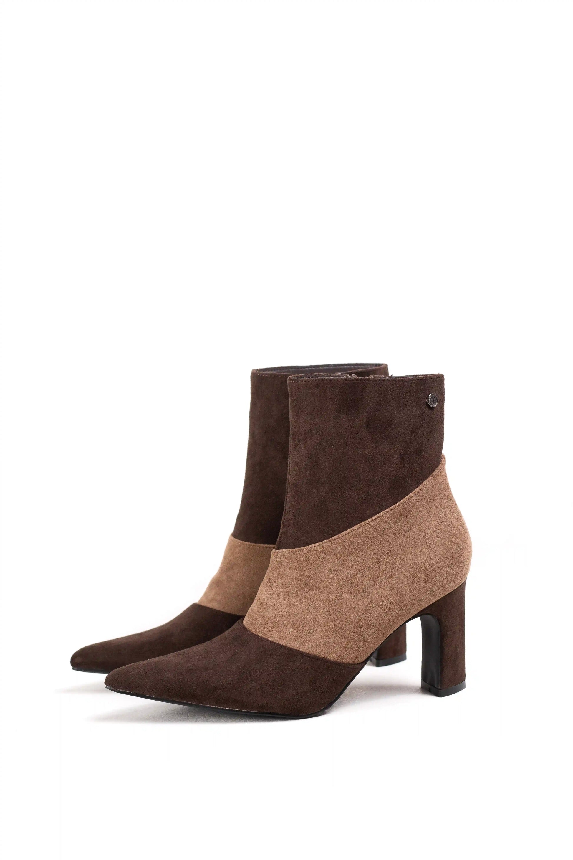 botines bicolor de mujer con tacon alto y punta fina elegante marron-2 36