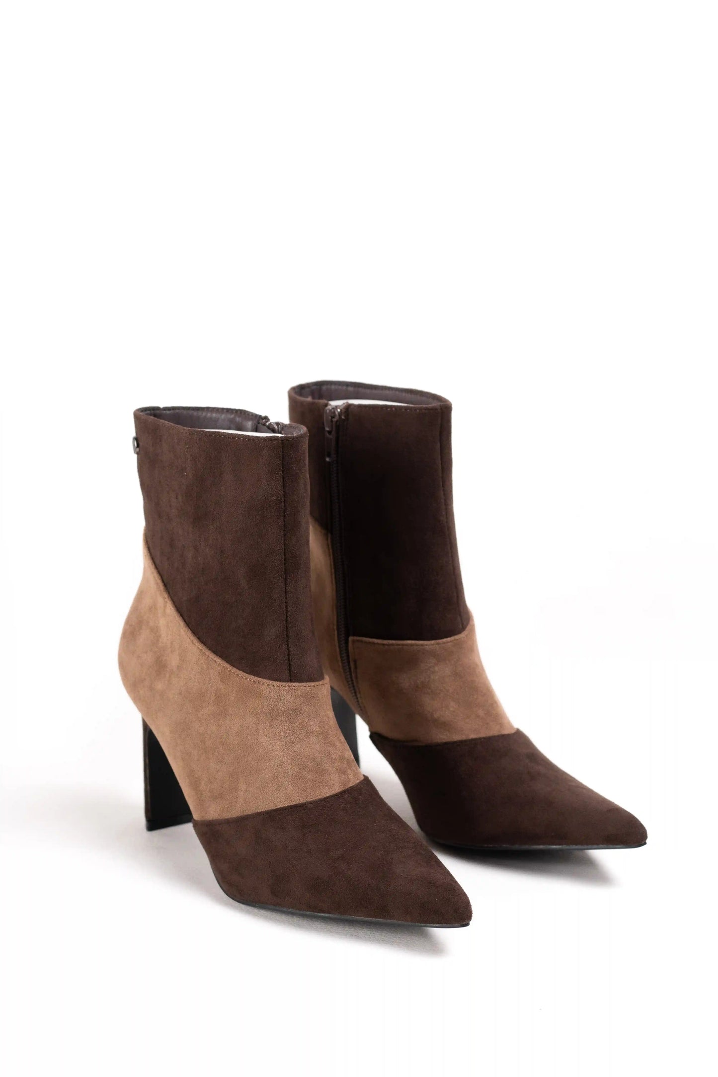 botines bicolor de mujer con tacon alto y punta fina elegante marron-2 39