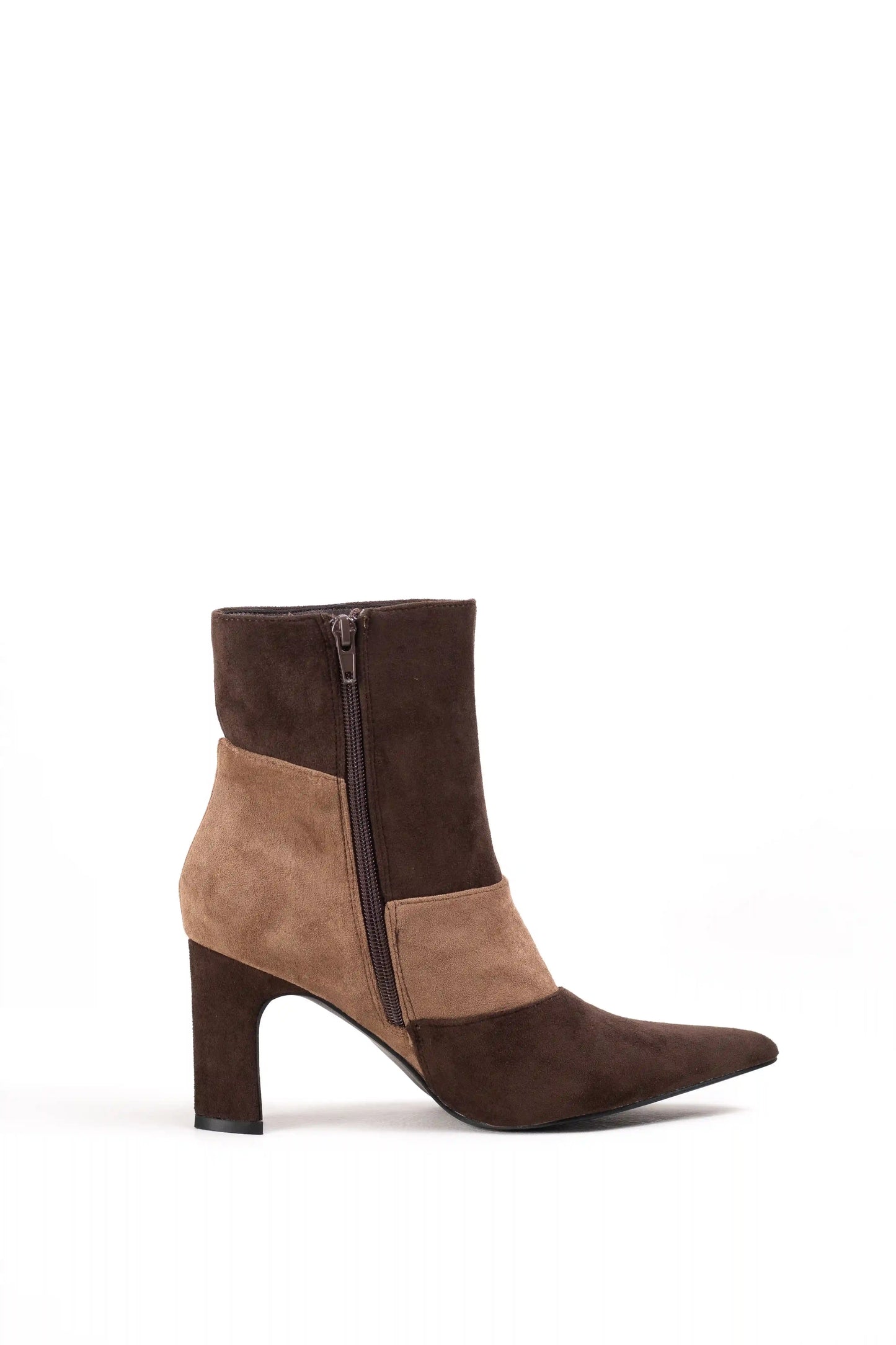 Botines bicolor de mujer con tacón alto y punta fina elegante