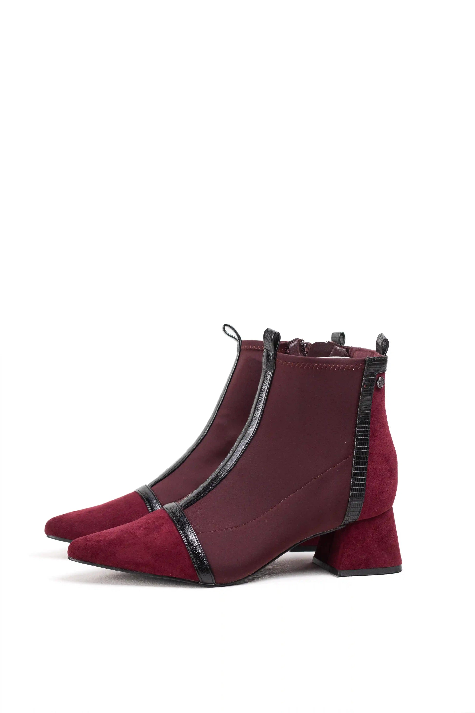 botines cominados en tejido elastico efecto calcetin mujer tacon bajo punta fina Wine 40