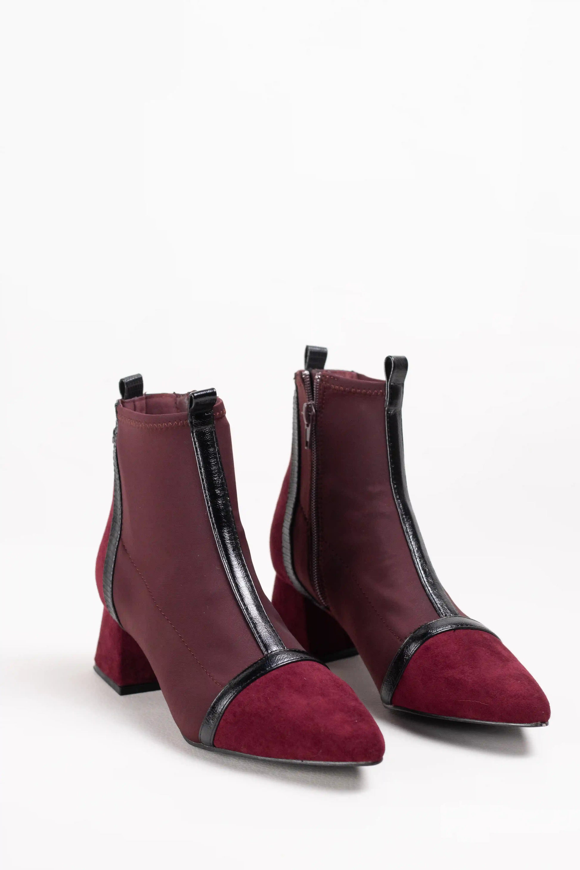 botines cominados en tejido elastico efecto calcetin mujer tacon bajo punta fina Beige 36