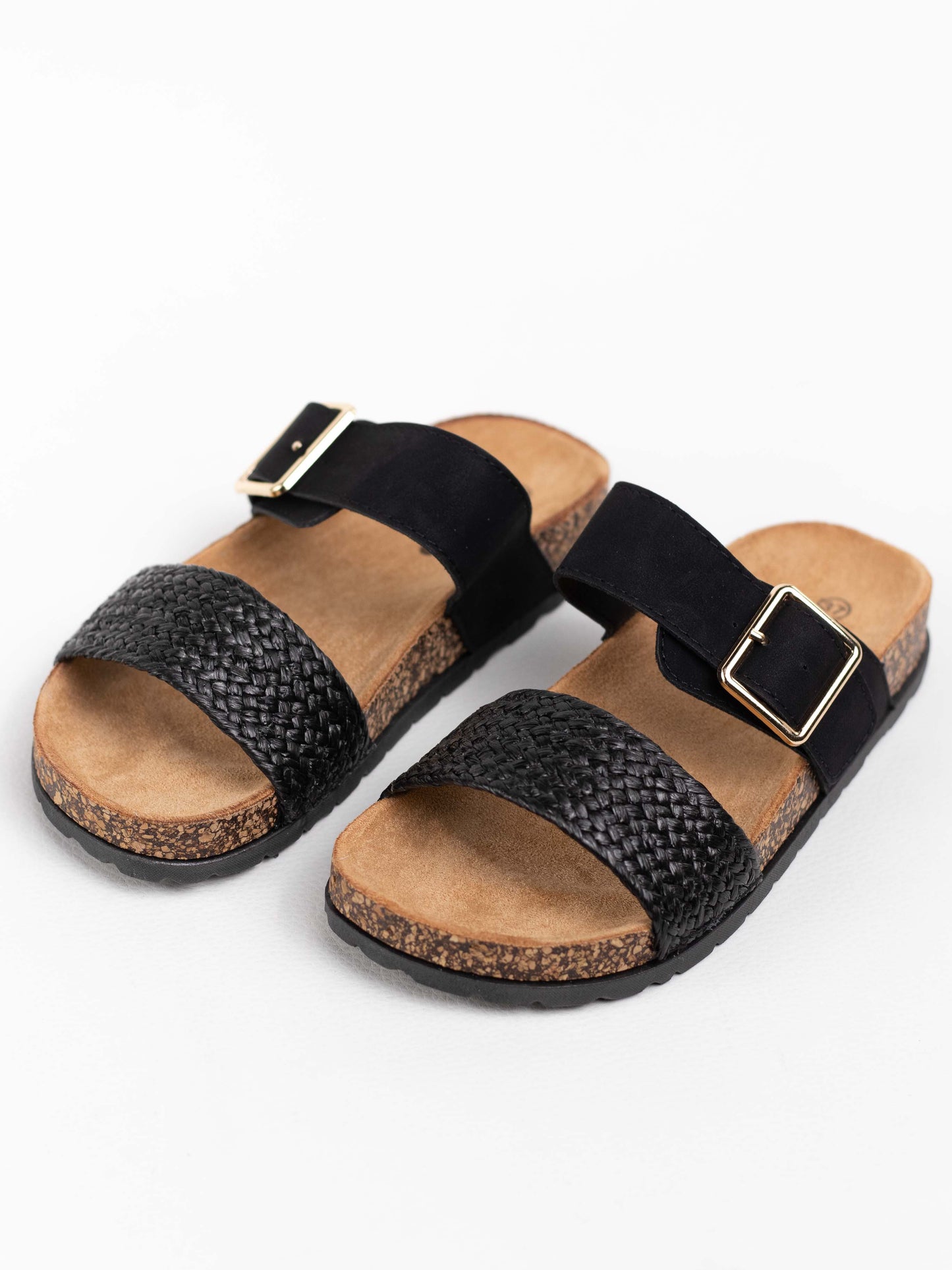 sandalias doble hebilla suela corcho Negro 37