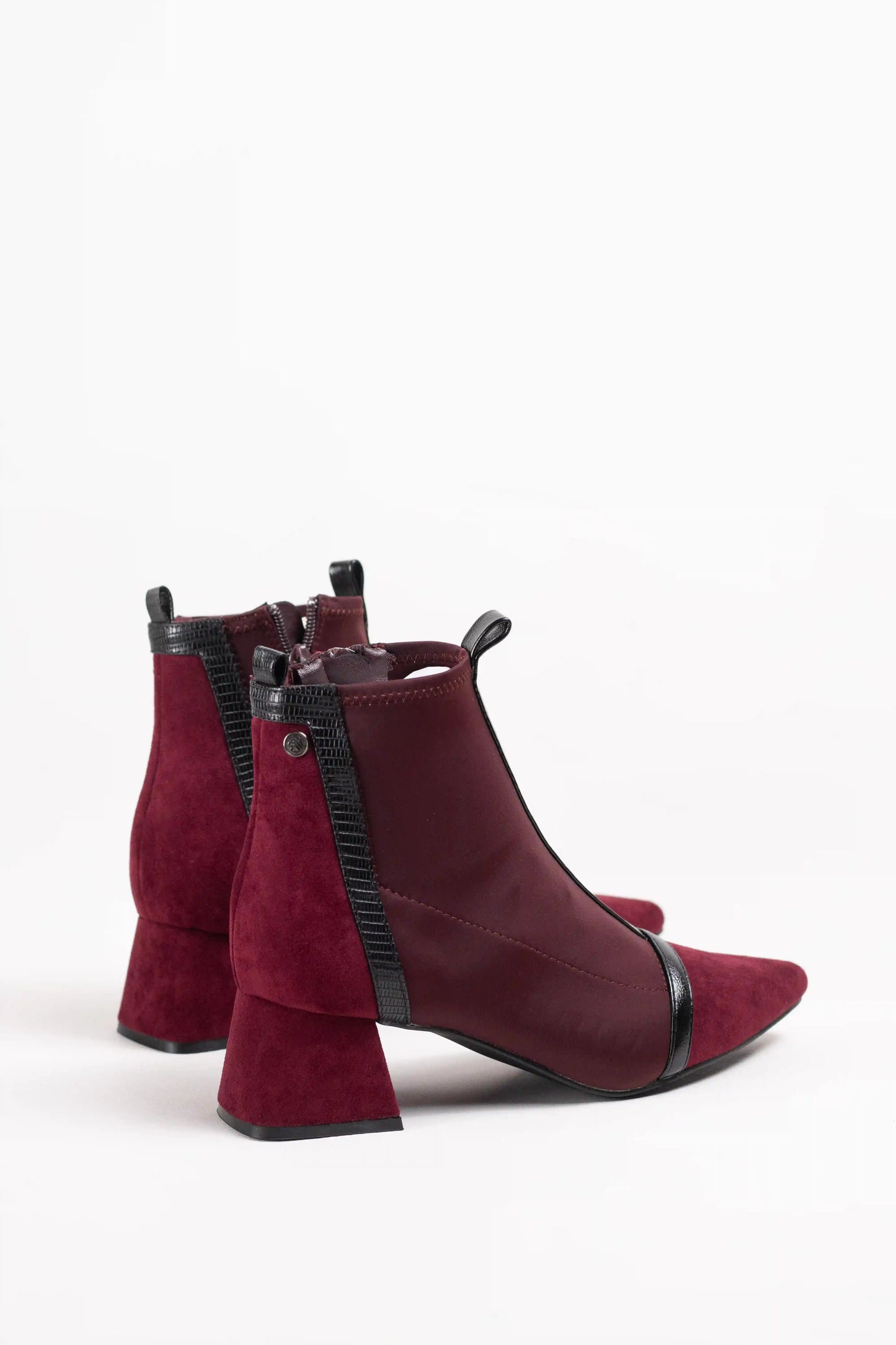 Botines cominados en tejido elástico efecto calcetín mujer tacón bajo punta fina