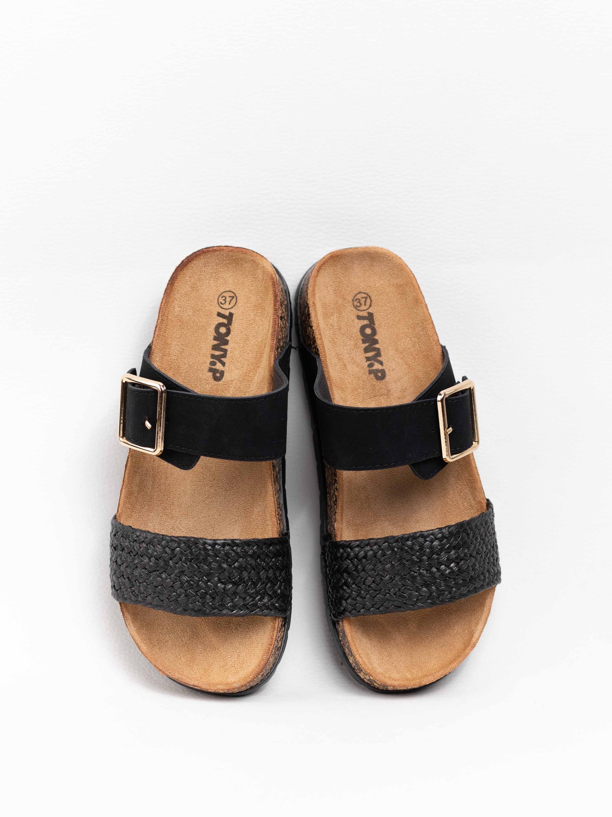 sandalias doble hebilla suela corcho Negro 36