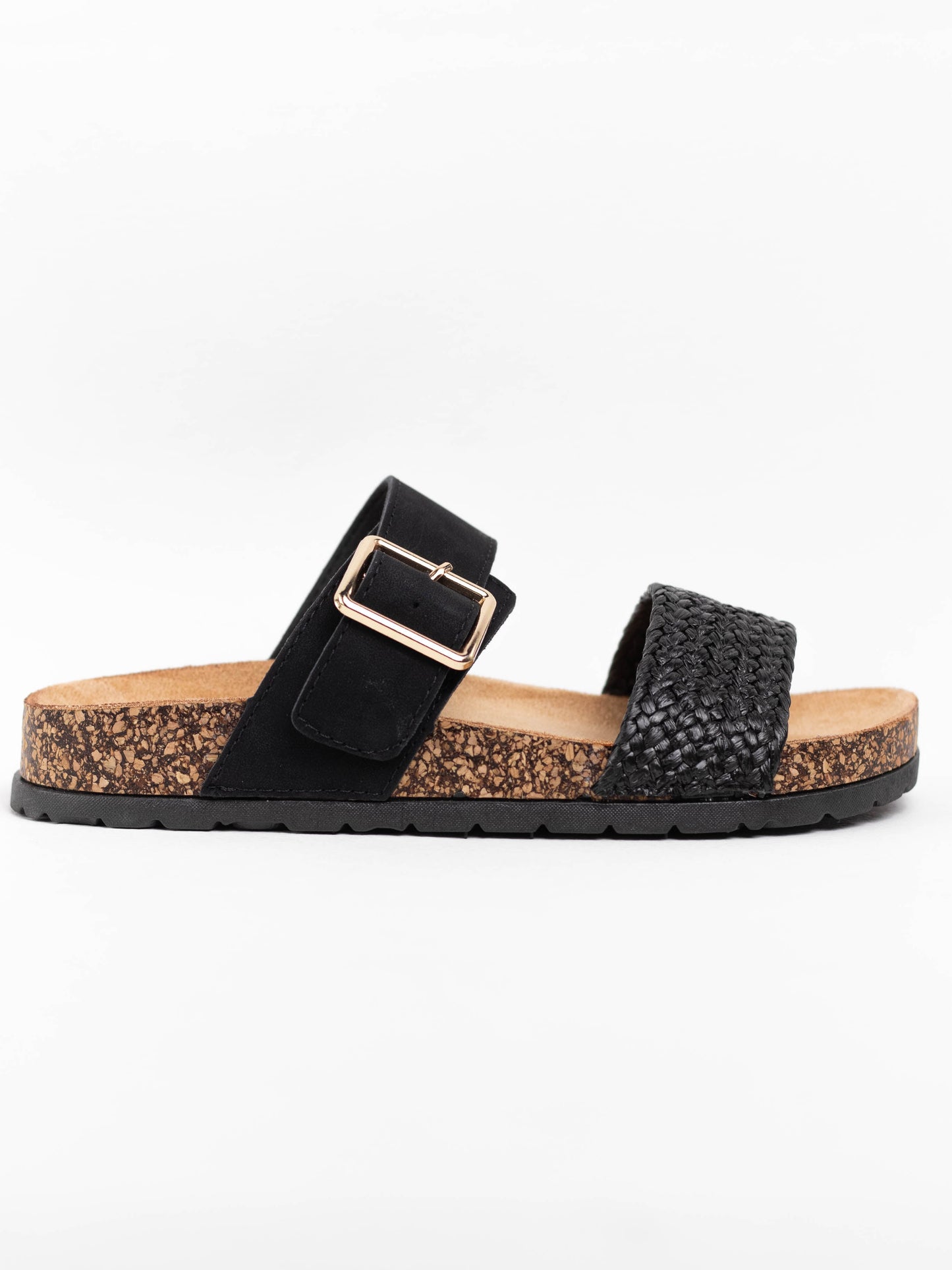 sandalias doble hebilla suela corcho Negro 38