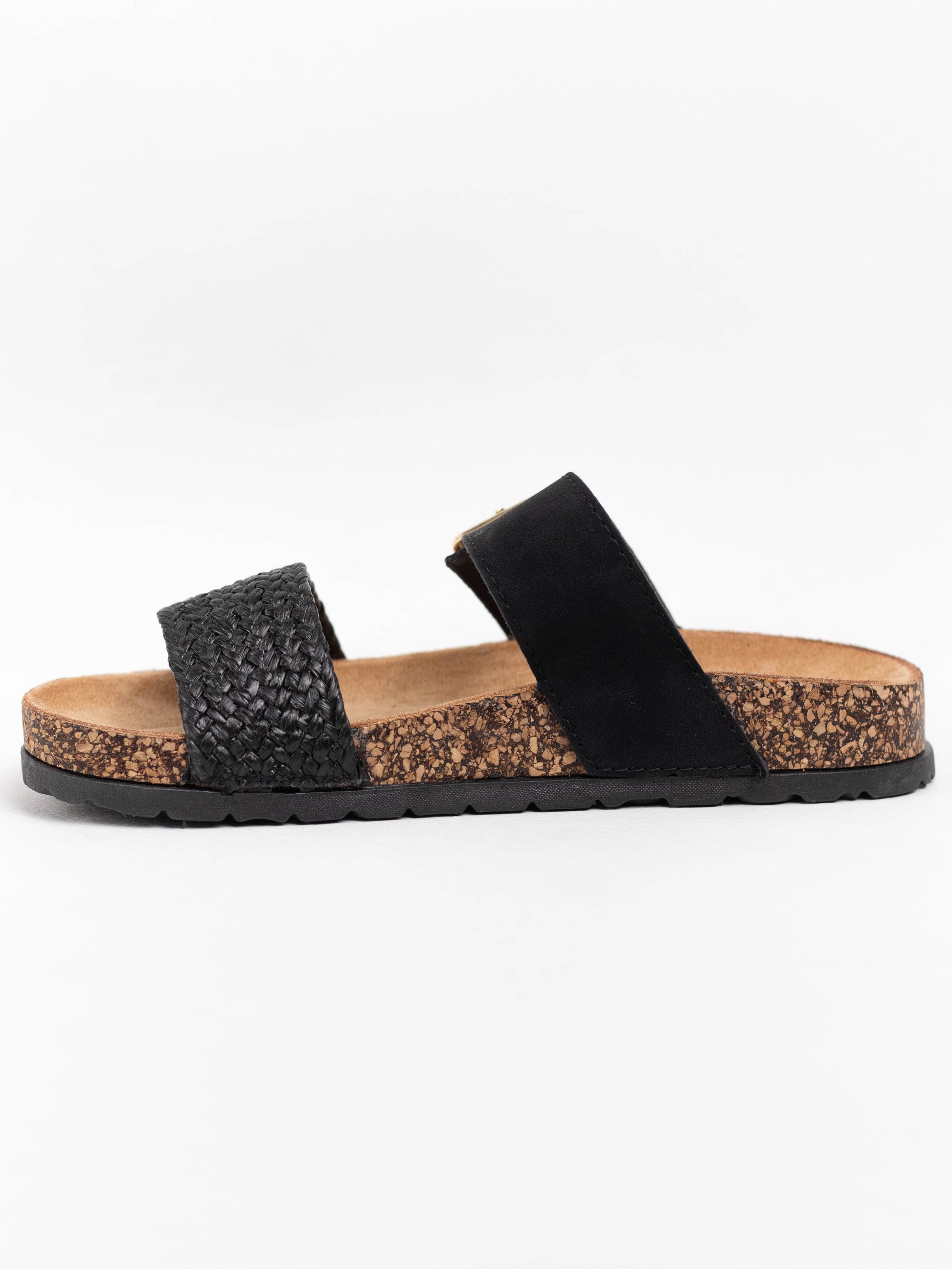 sandalias doble hebilla suela corcho Negro 39