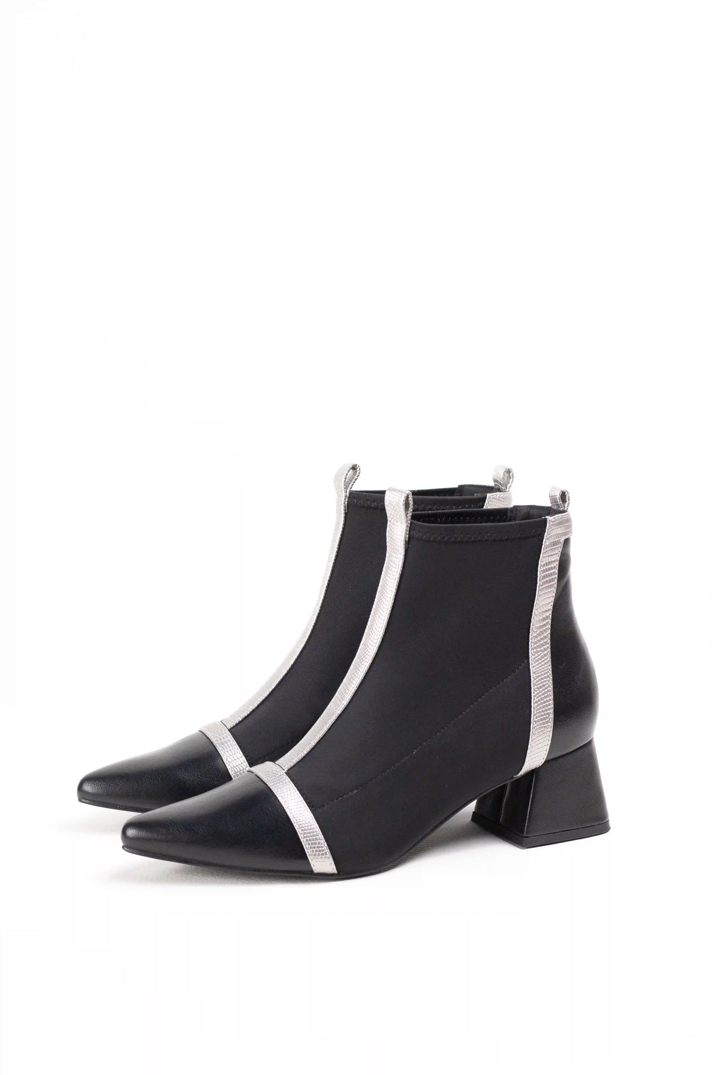 botines cominados en tejido elastico efecto calcetin mujer tacon bajo punta fina Black/Silver 40