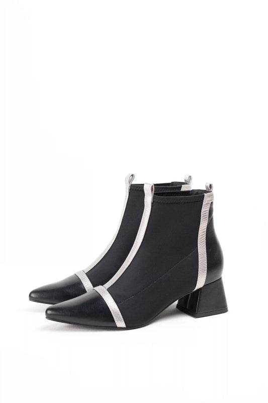 botines cominados en tejido elastico efecto calcetin mujer tacon bajo punta fina Black/Silver 40