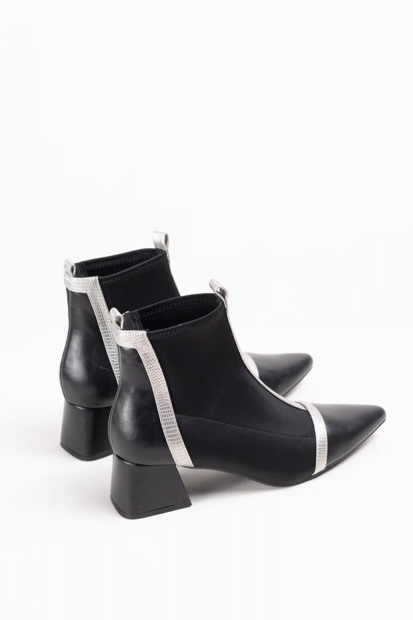 Botines cominados en tejido elástico efecto calcetín mujer tacón bajo punta fina