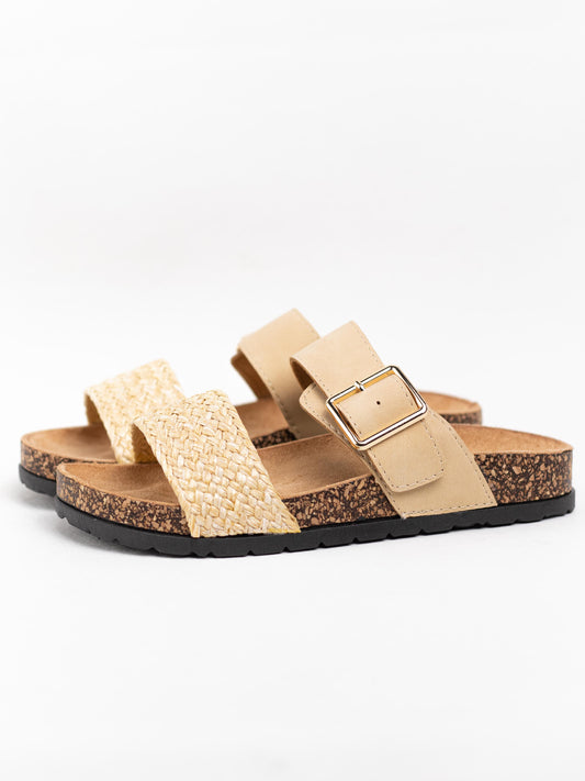 sandalias doble hebilla suela corcho Beige 36