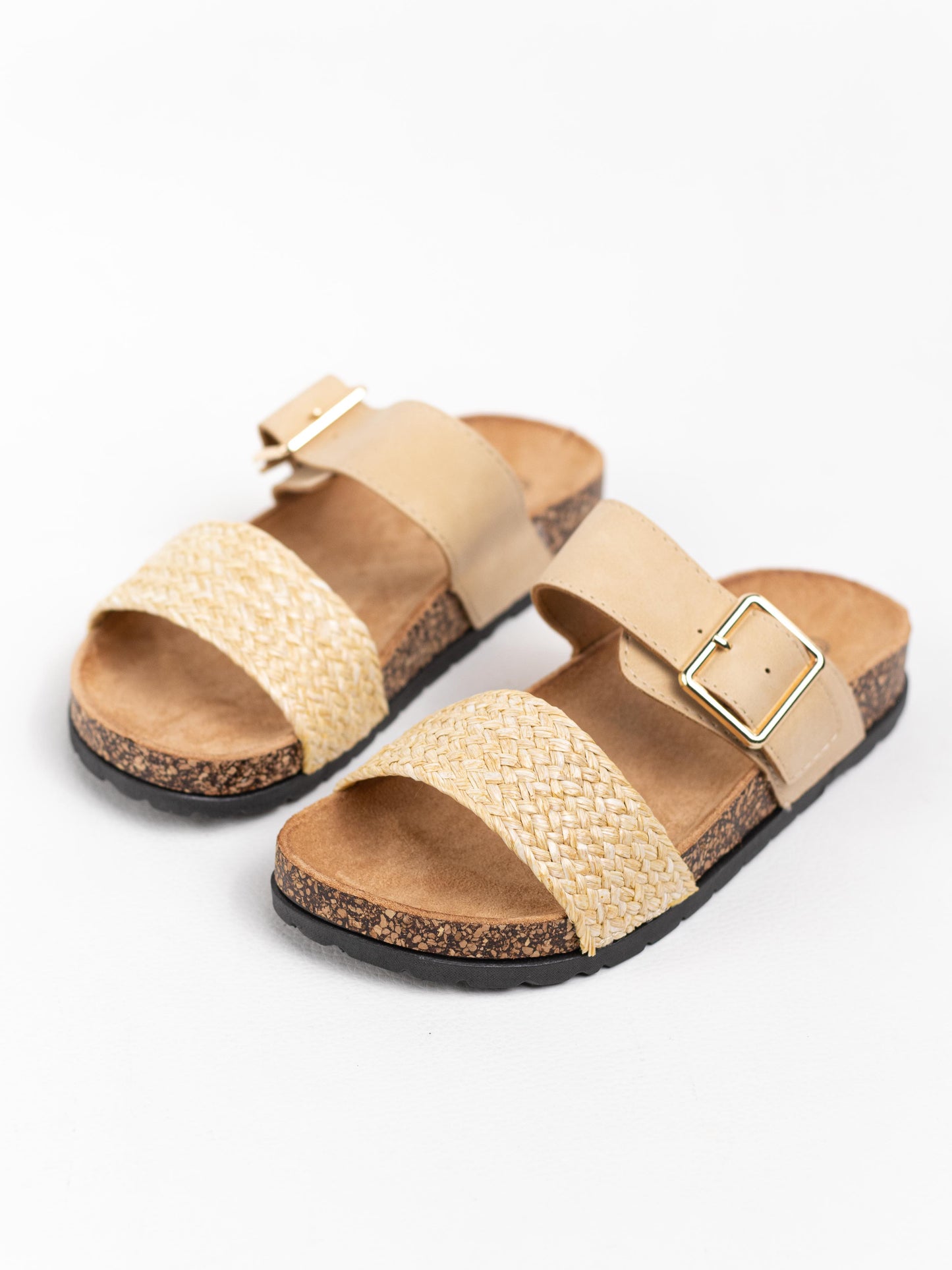 sandalias doble hebilla suela corcho Beige 38