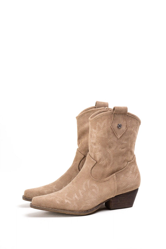 botines cowboy de serraje con bordados y tacon cubano Beige 36