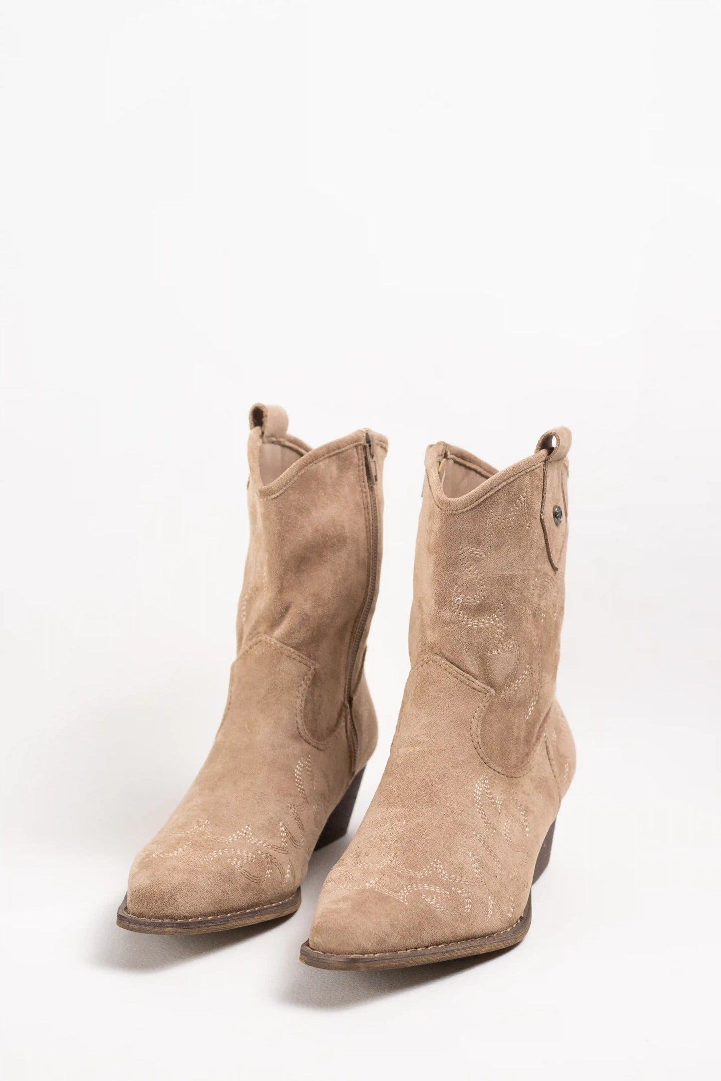 botines cowboy de serraje con bordados y tacon cubano Beige 38