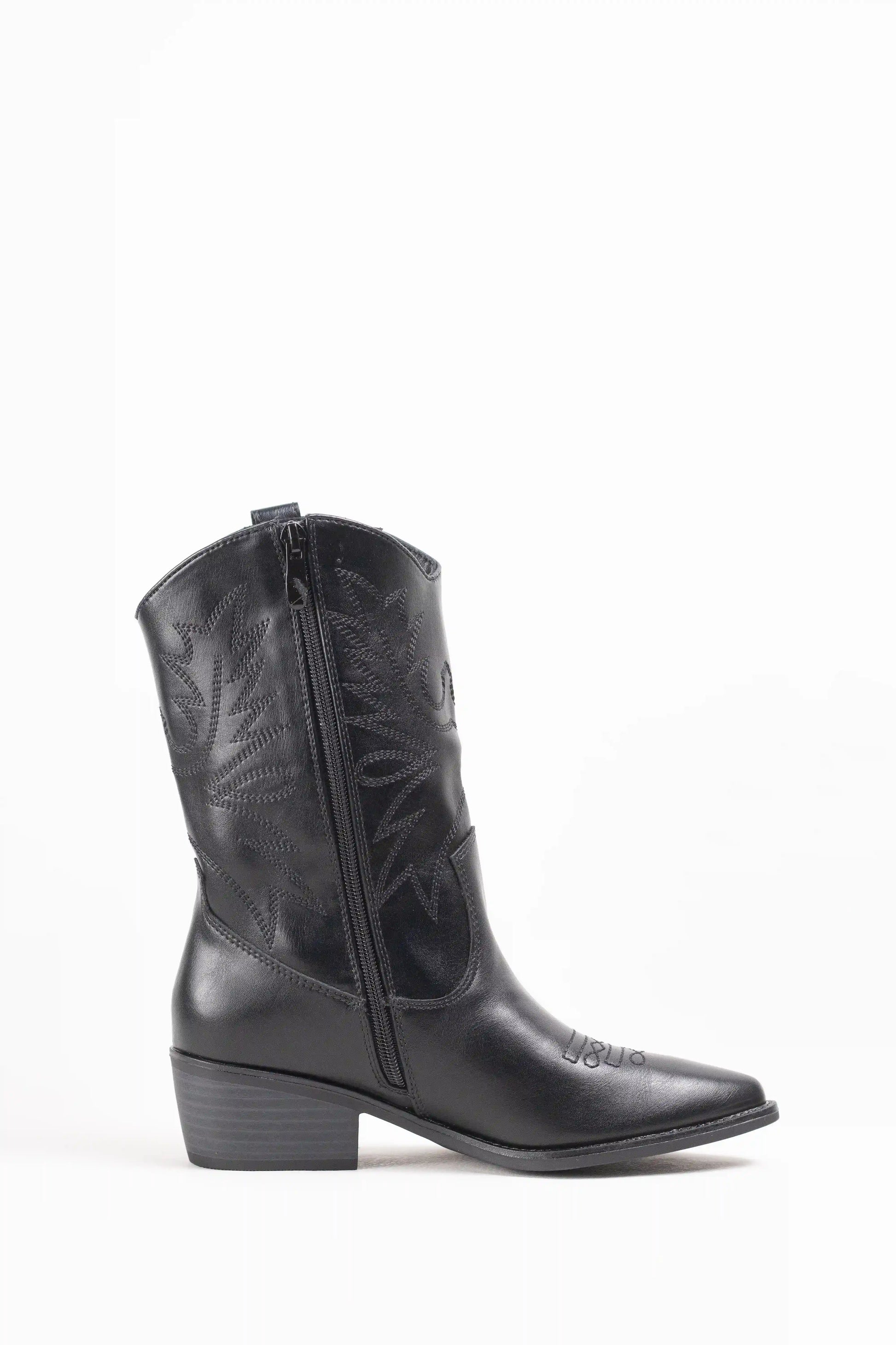 botines cowboy con bordados estilo western y tacon cubano Negro 40