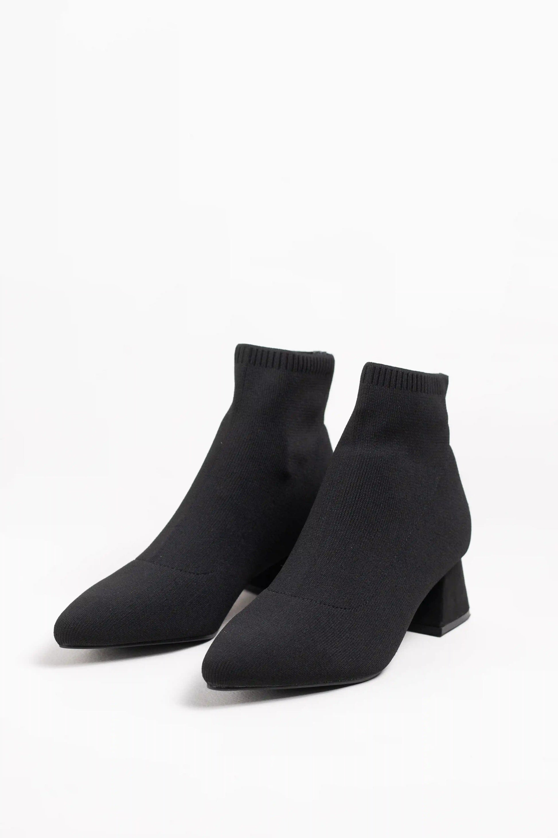 botines calcetin de tejido elastico con punta fina y tacon cuadrado medio Black 38