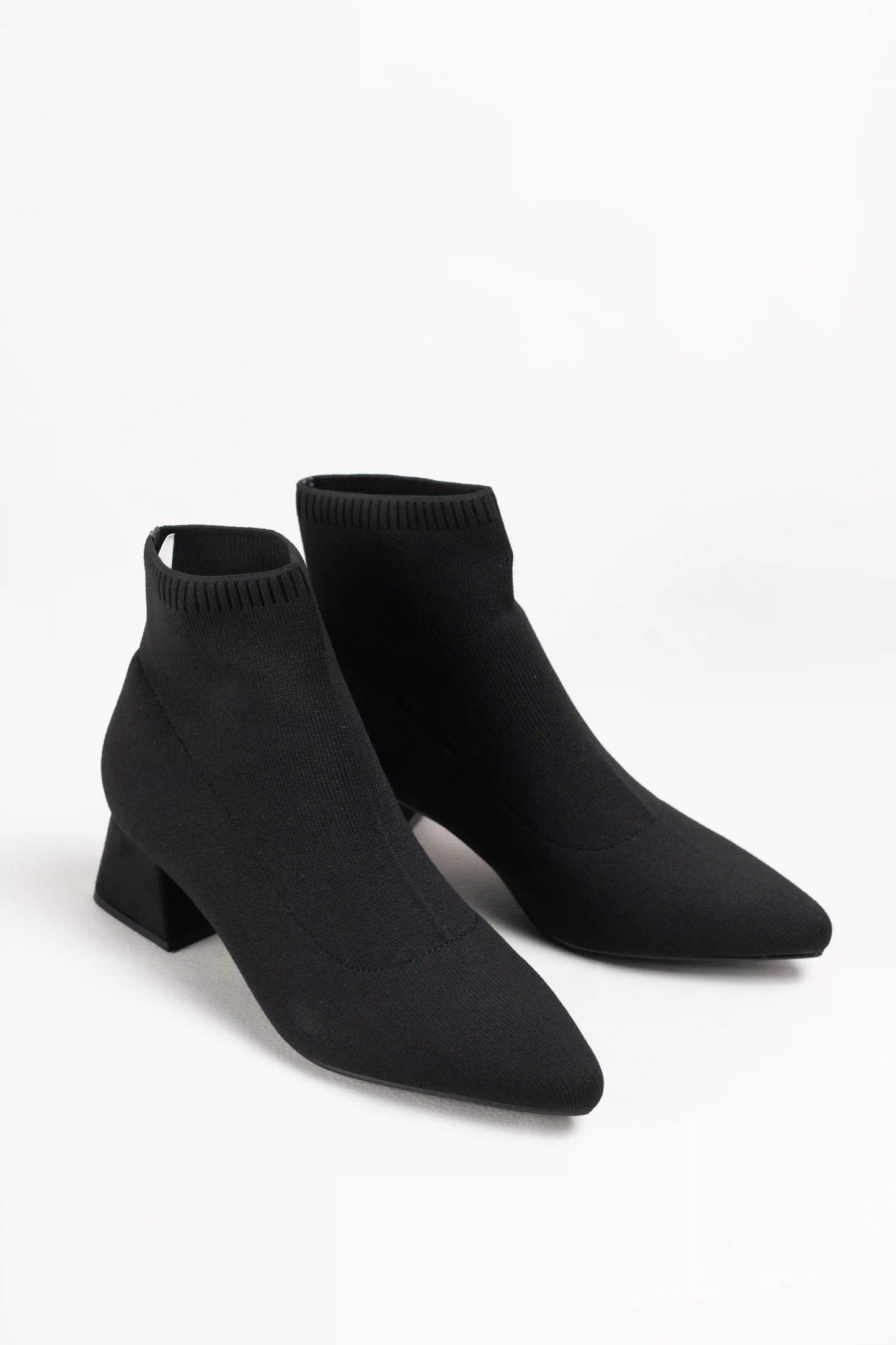 botines calcetin de tejido elastico con punta fina y tacon cuadrado medio Black 39