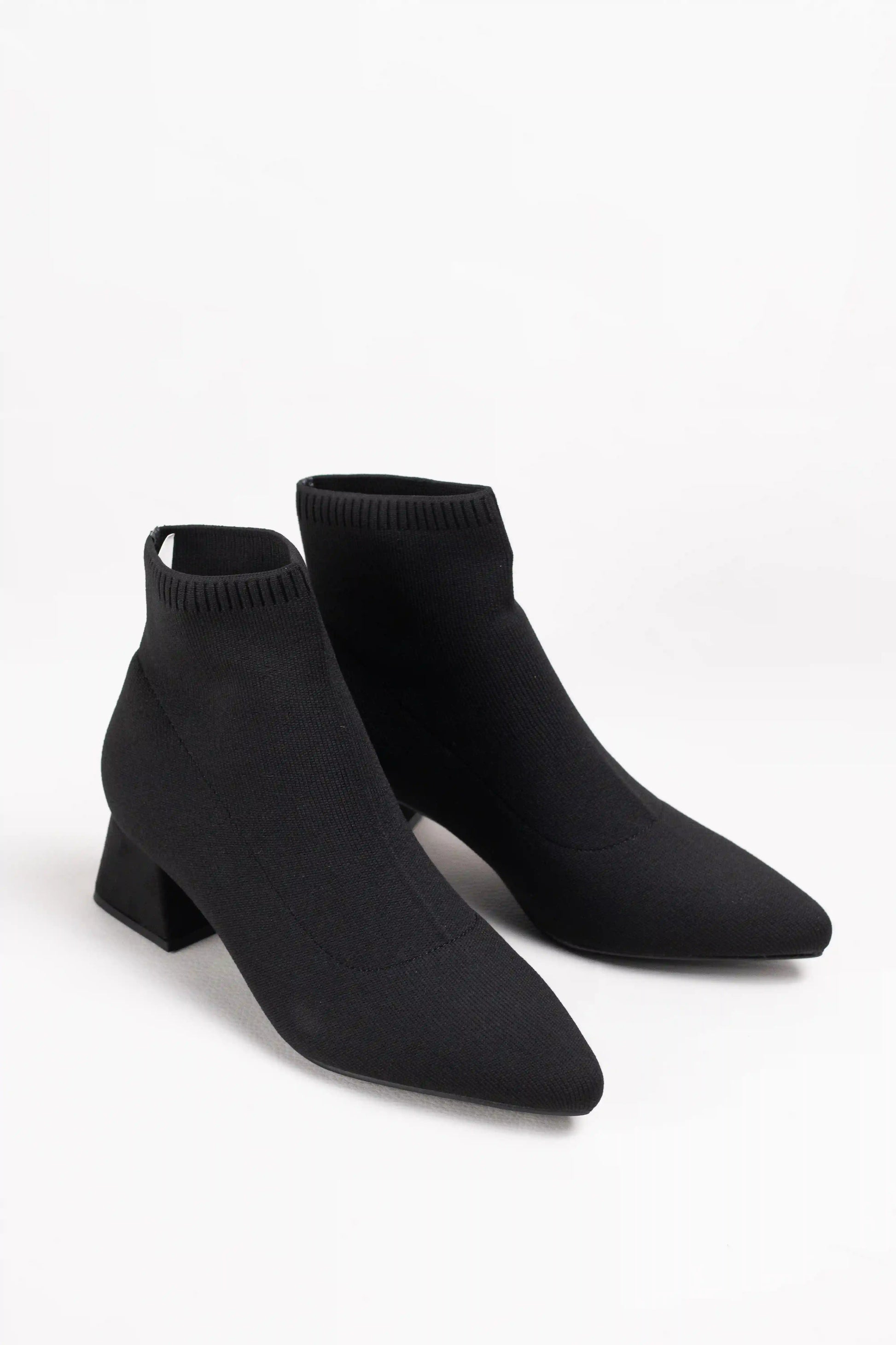 botines calcetin de tejido elastico con punta fina y tacon cuadrado medio Black 39