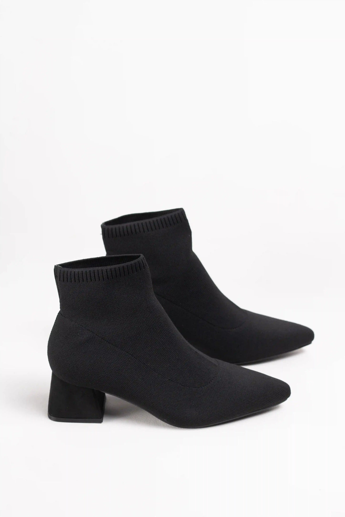 botines calcetin de tejido elastico con punta fina y tacon cuadrado medio Black 40