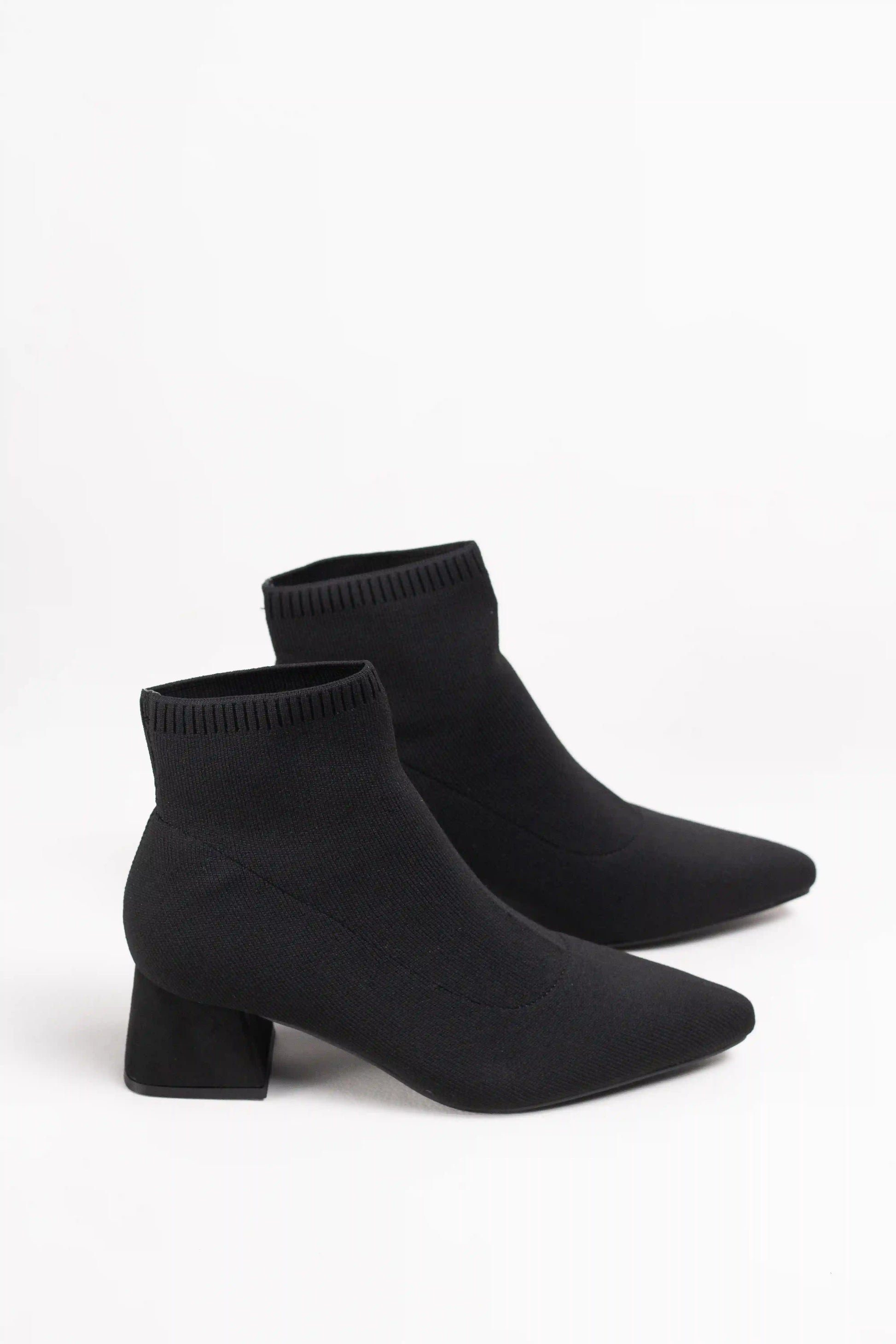 botines calcetin de tejido elastico con punta fina y tacon cuadrado medio Black 40