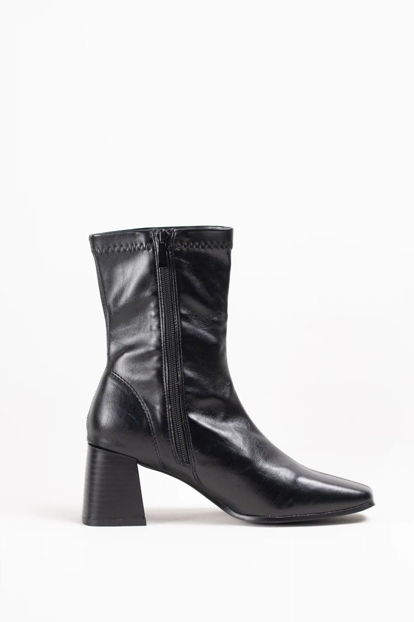 botines de piel sintetica con cana media punta fina y tacon ancho estable black 37