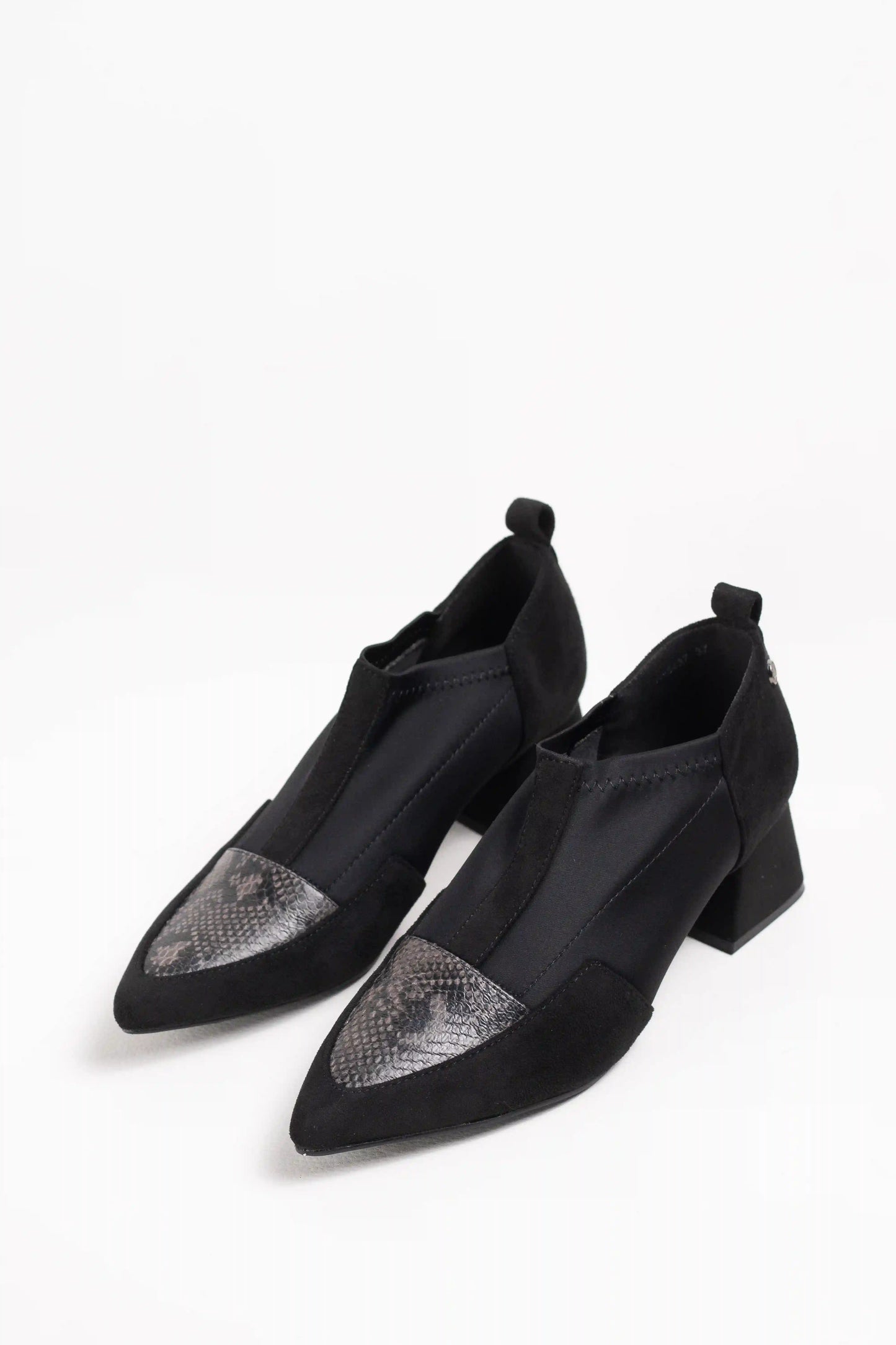 Botines de Tacón Medio con Contraste de Texturas y Punta Afilada