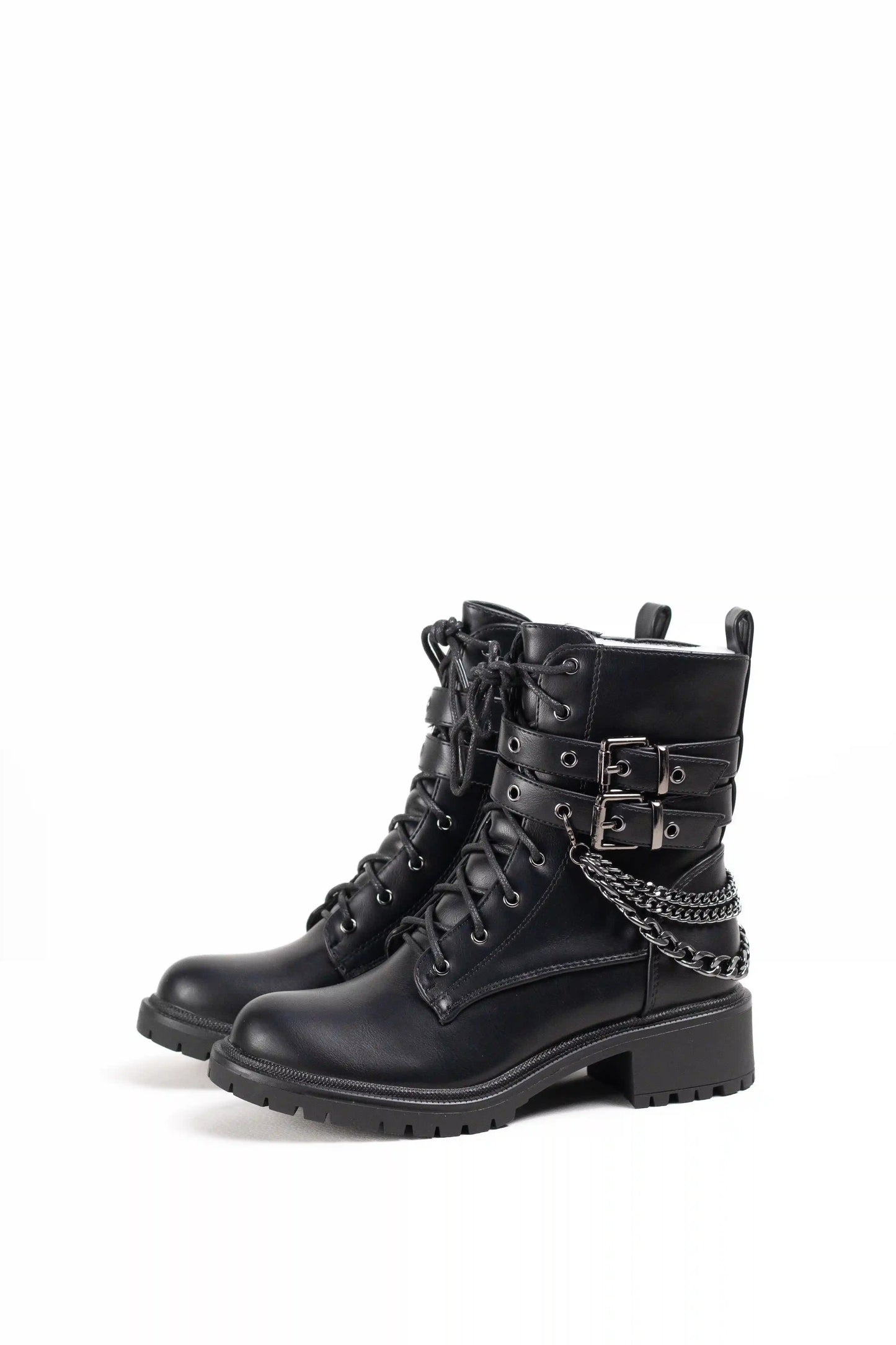 botines estilo militar con cordones y hebillas metalicas Negro 36