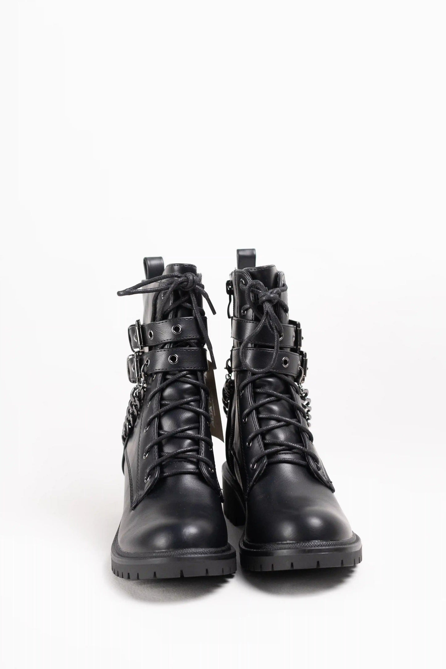 Botines Estilo Militar con Cordones y Hebillas Metálicas