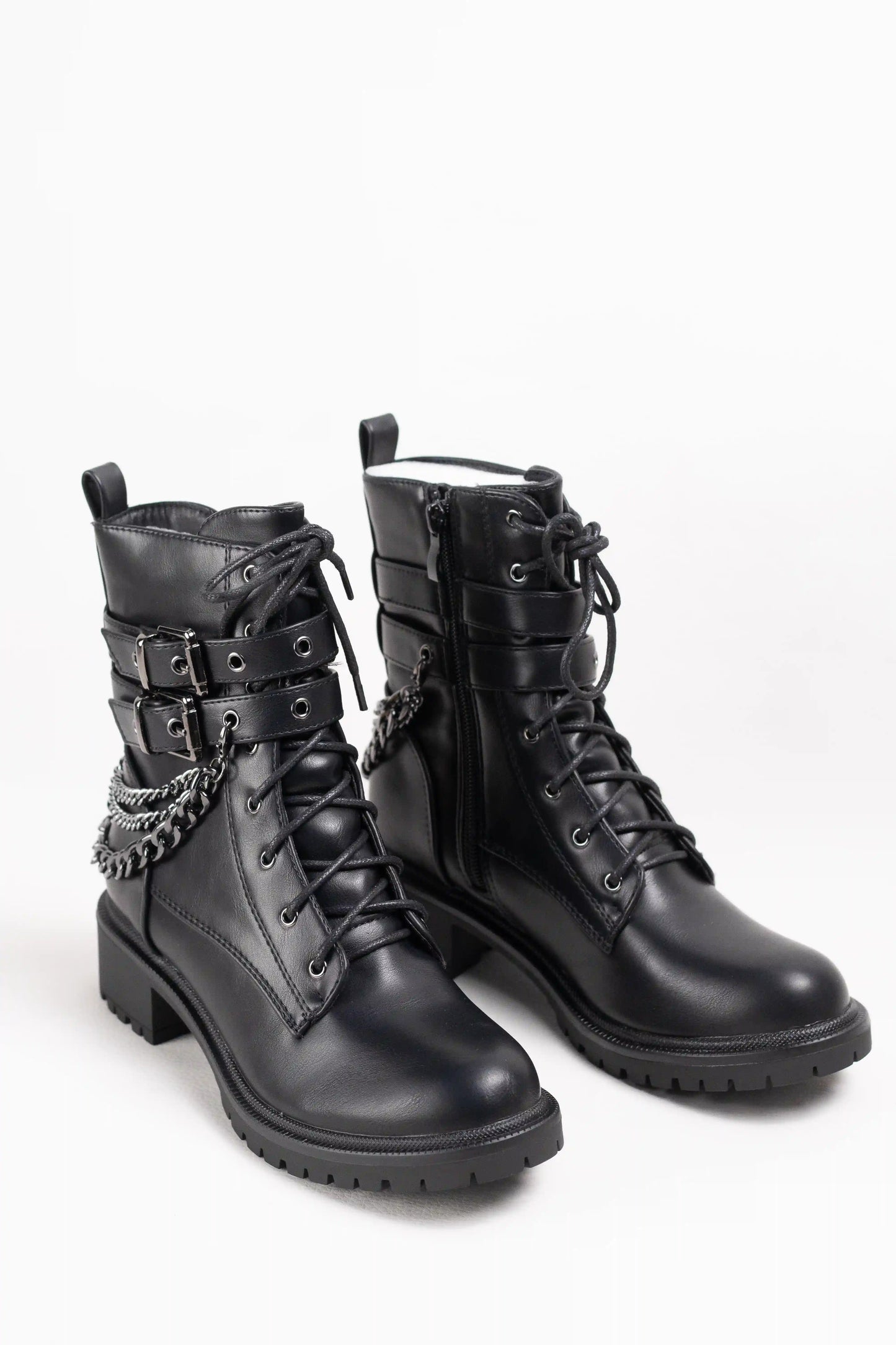 Botines Estilo Militar con Cordones y Hebillas Metálicas