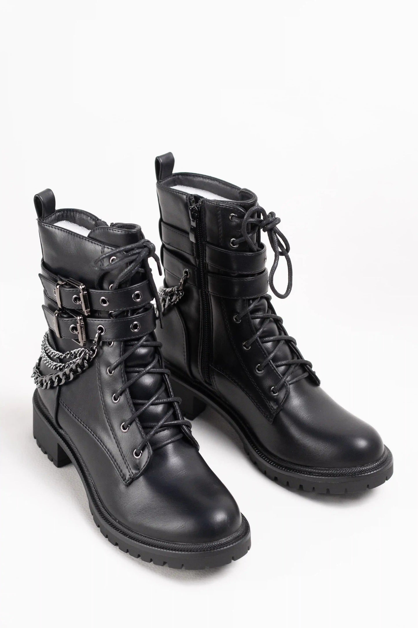 Botines Estilo Militar con Cordones y Hebillas Metálicas