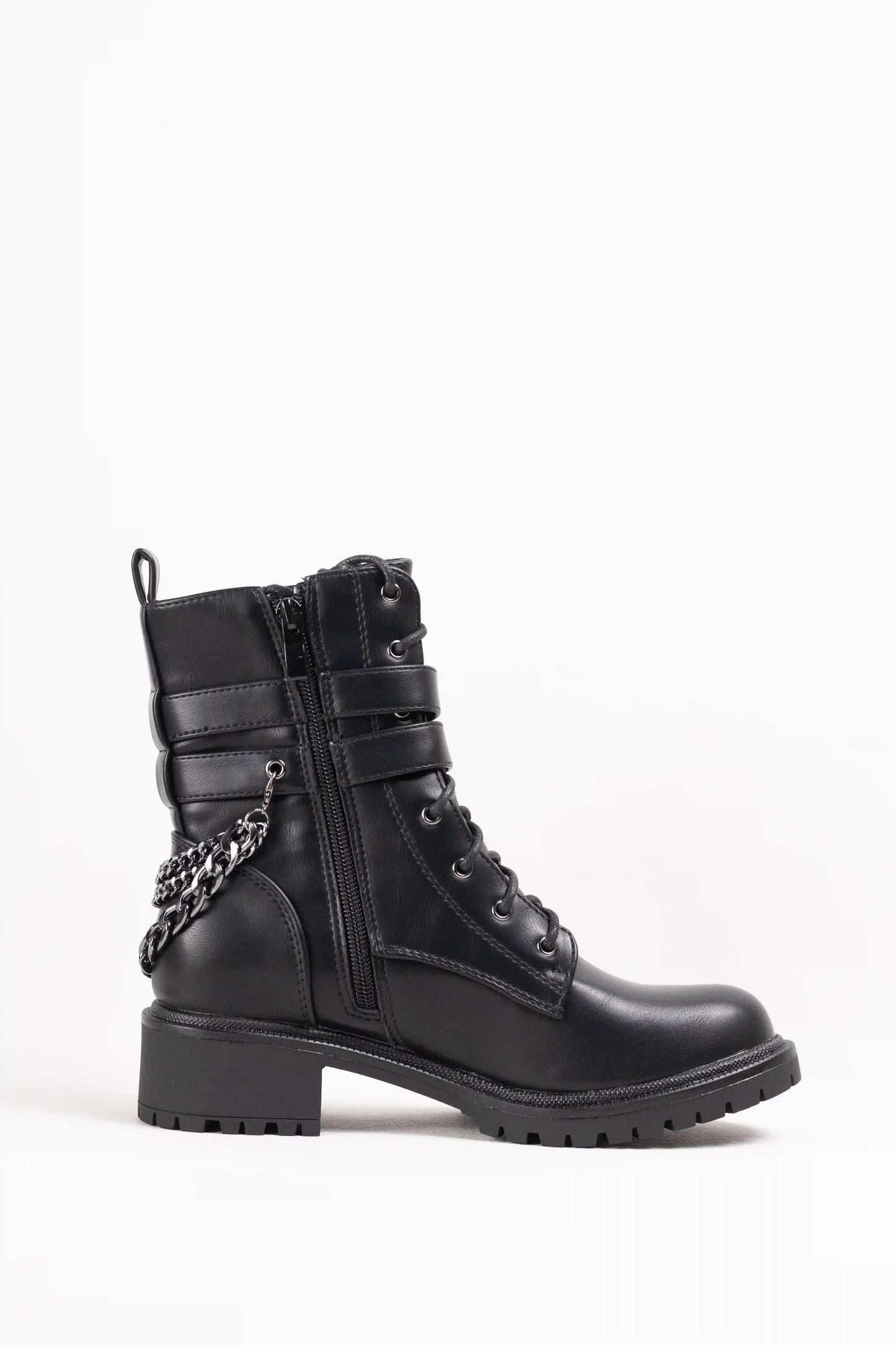 Botines Estilo Militar con Cordones y Hebillas Metálicas