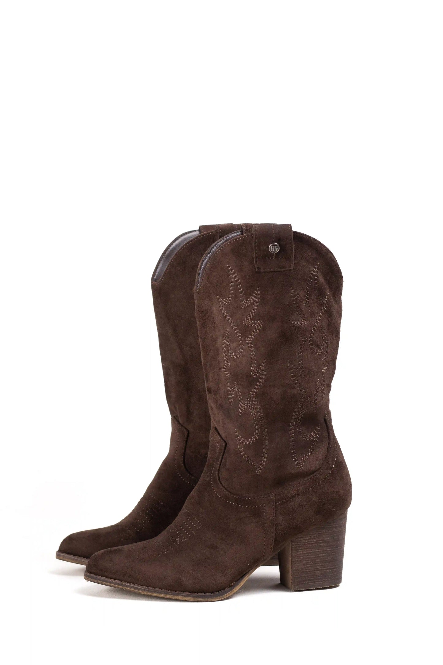 Botas Cowboy de Ante para Mujer con Bordados y Tacón de Madera