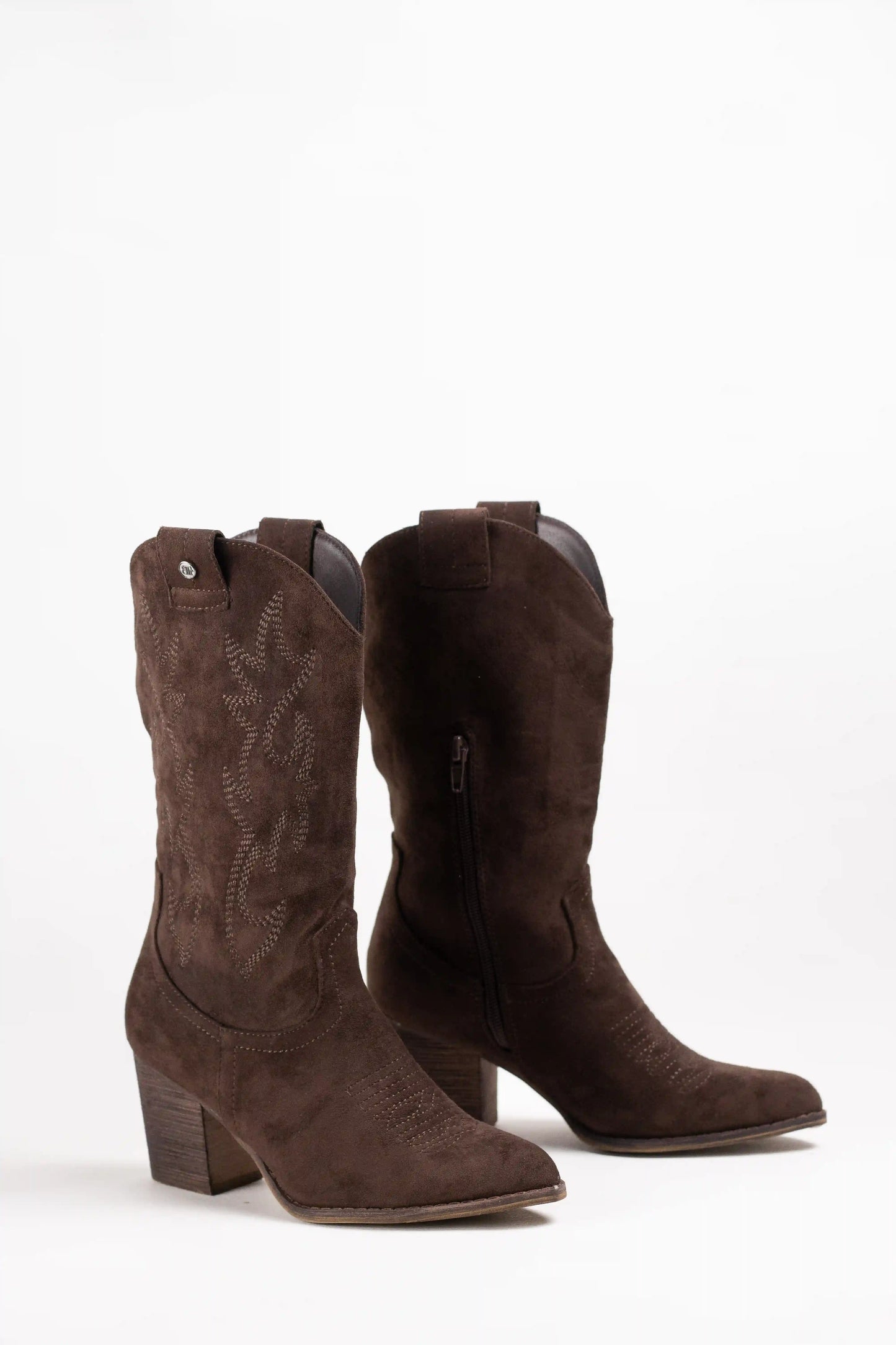 botas cowboy de ante para mujer con bordados y tacon de madera Negro 39