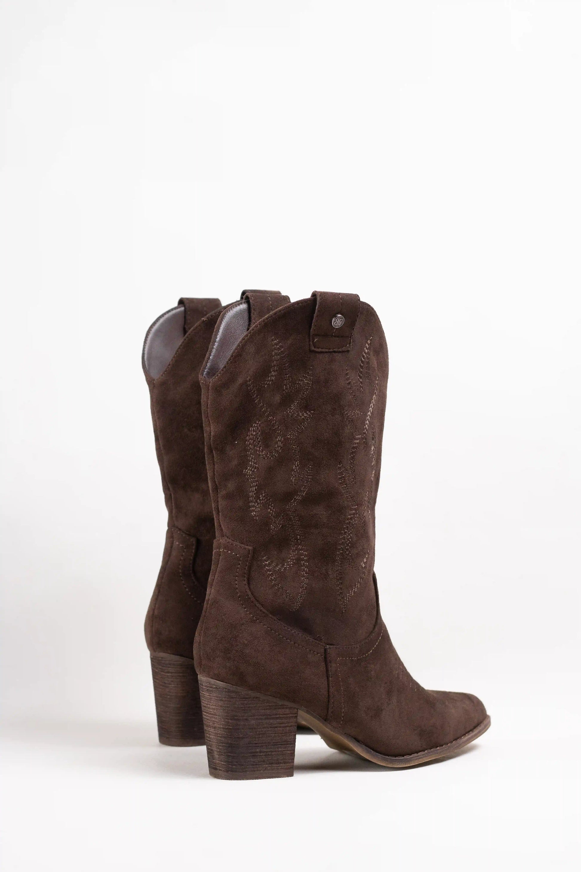 botas cowboy de ante para mujer con bordados y tacon de madera Negro 40