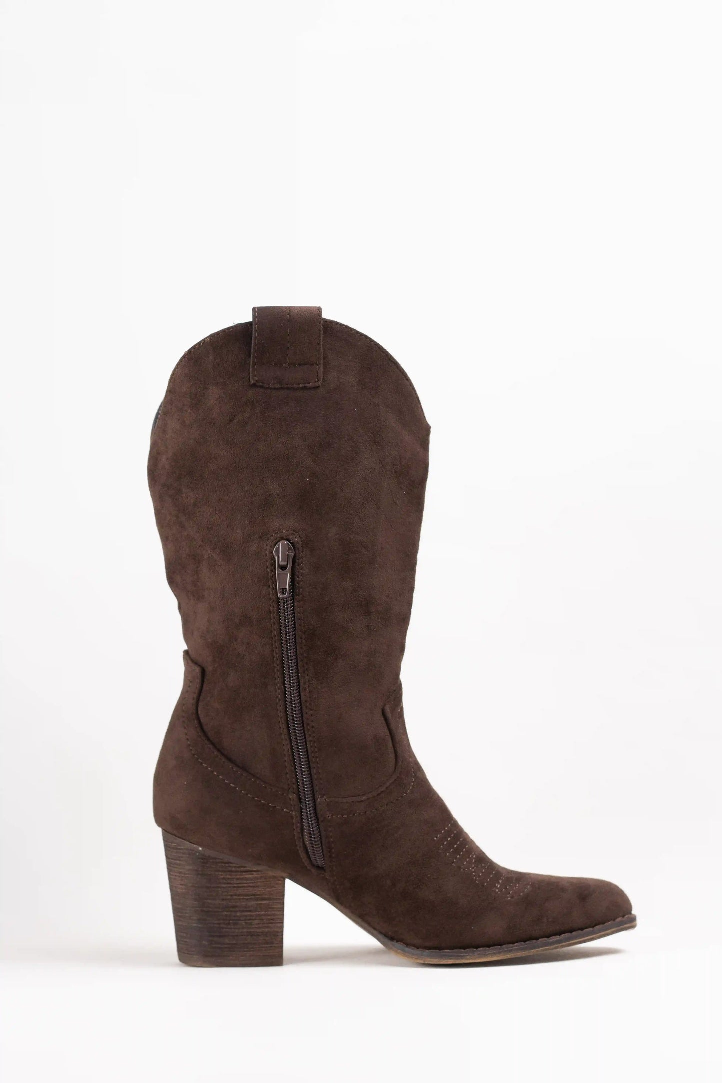 Botas Cowboy de Ante para Mujer con Bordados y Tacón de Madera