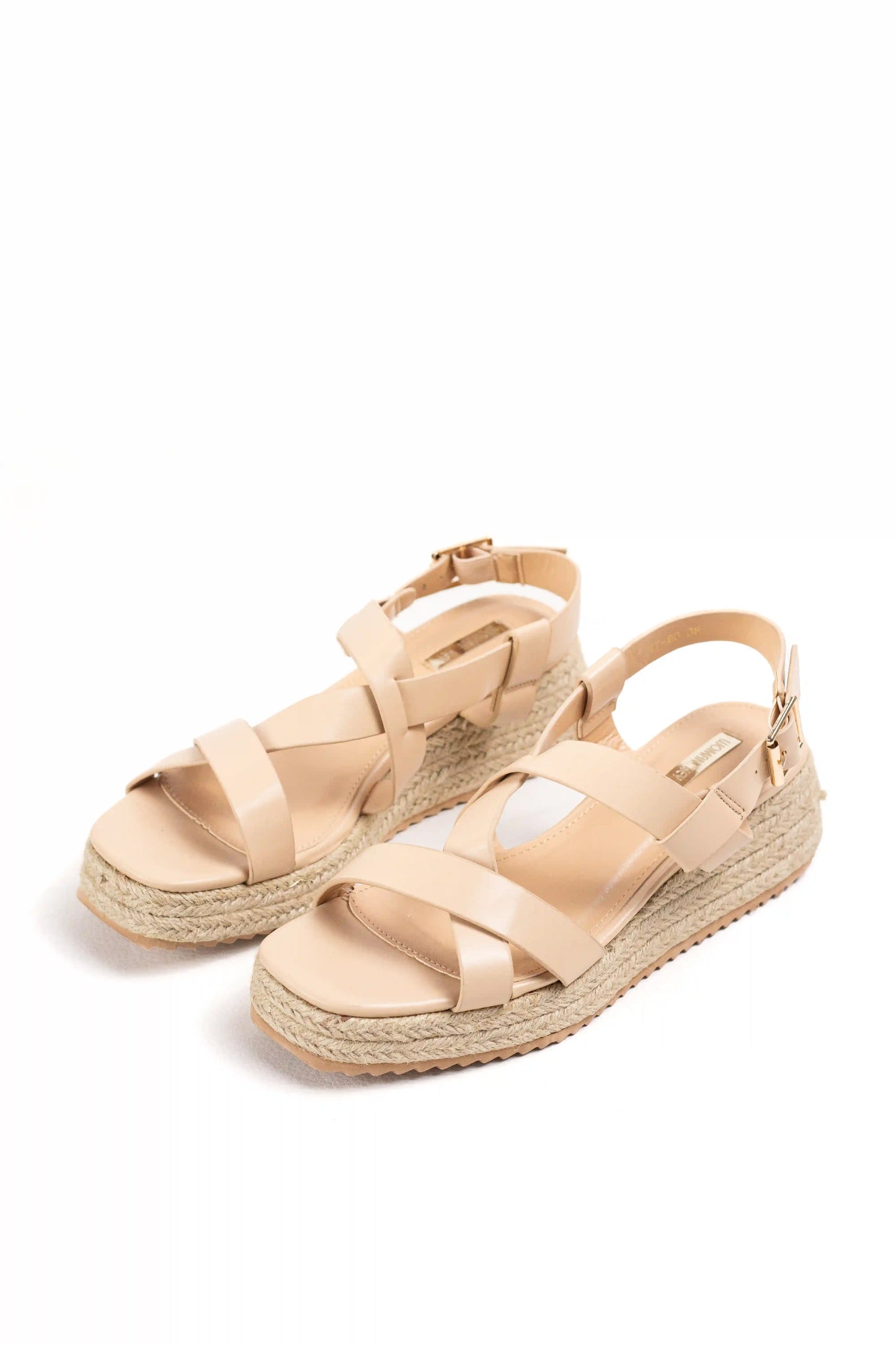 sandalias de plataforma de esparto con tiras cruzadas y cierre de hebilla Beige 39