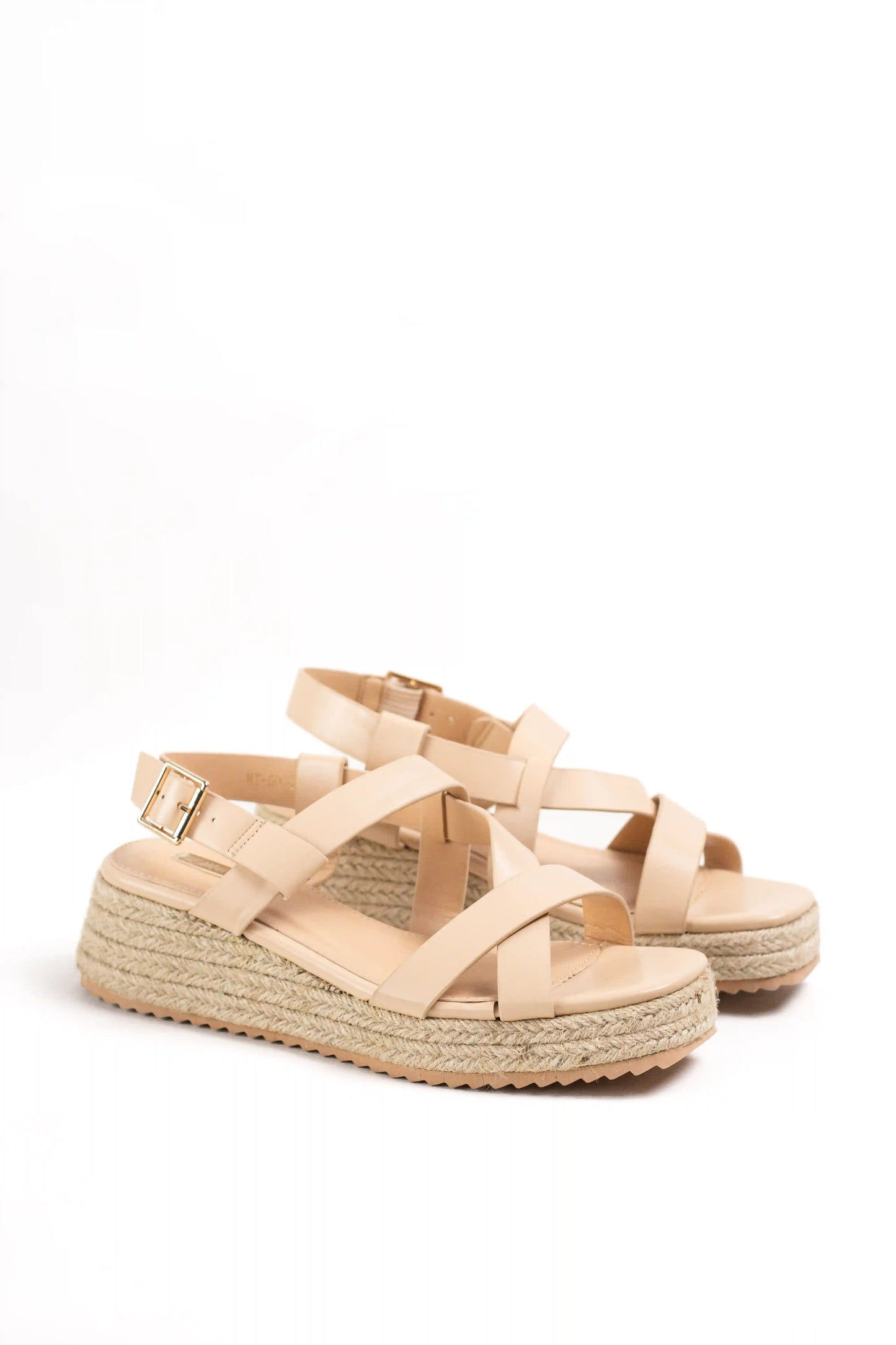 sandalias de plataforma de esparto con tiras cruzadas y cierre de hebilla Beige 38