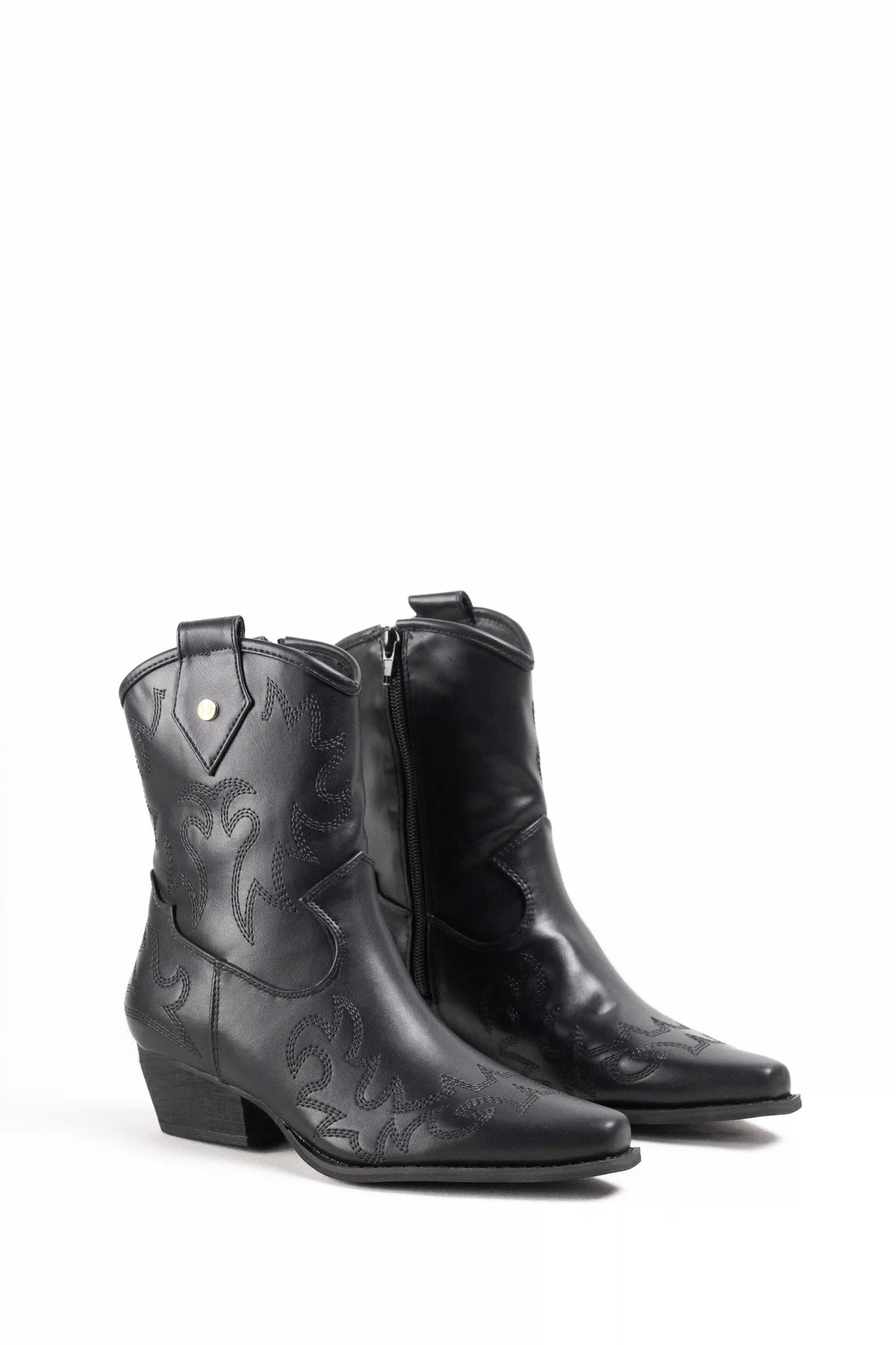 botines cowboy de serraje con bordados y tacon cubano Negro 40