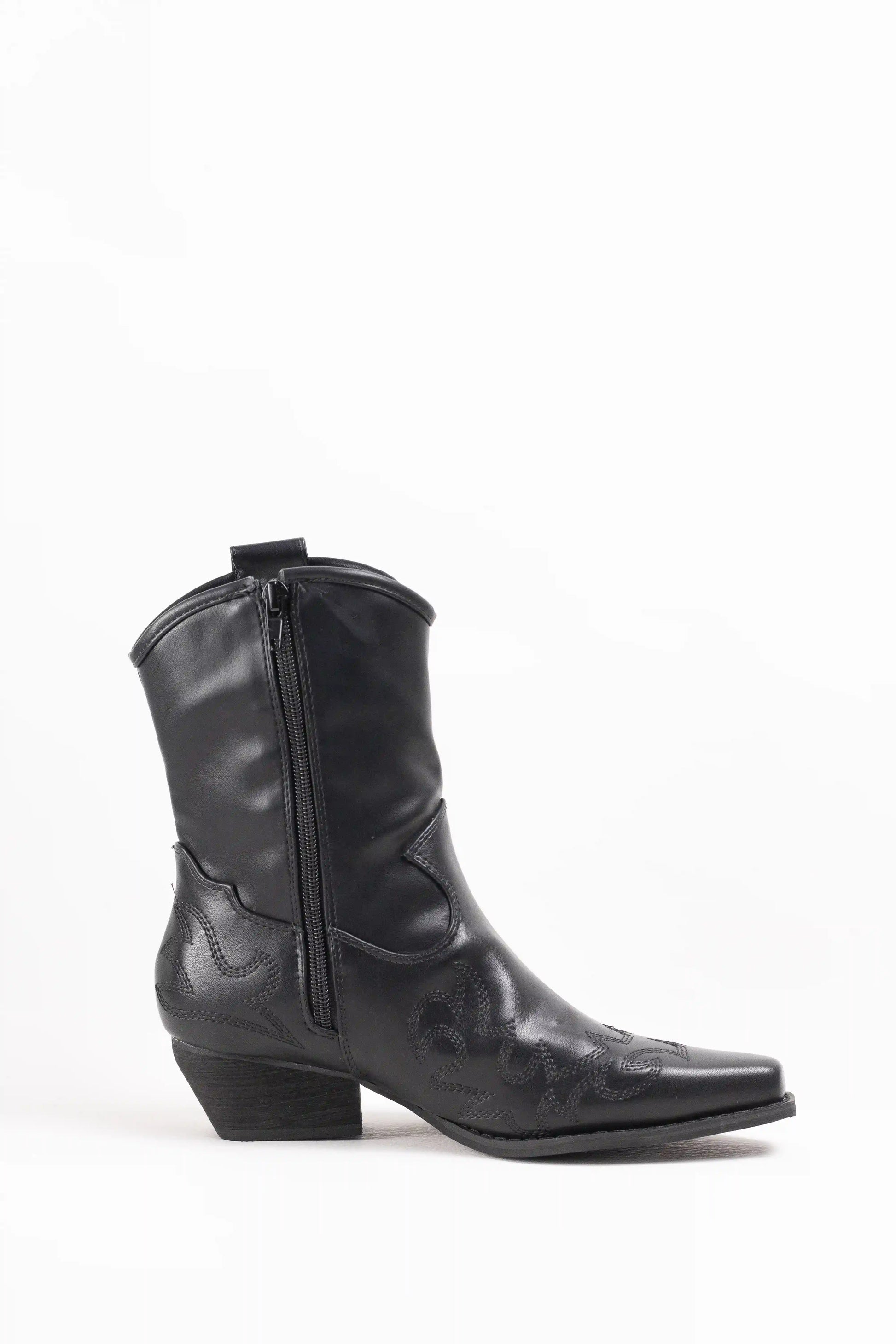 botines cowboy de serraje con bordados y tacon cubano Negro 41