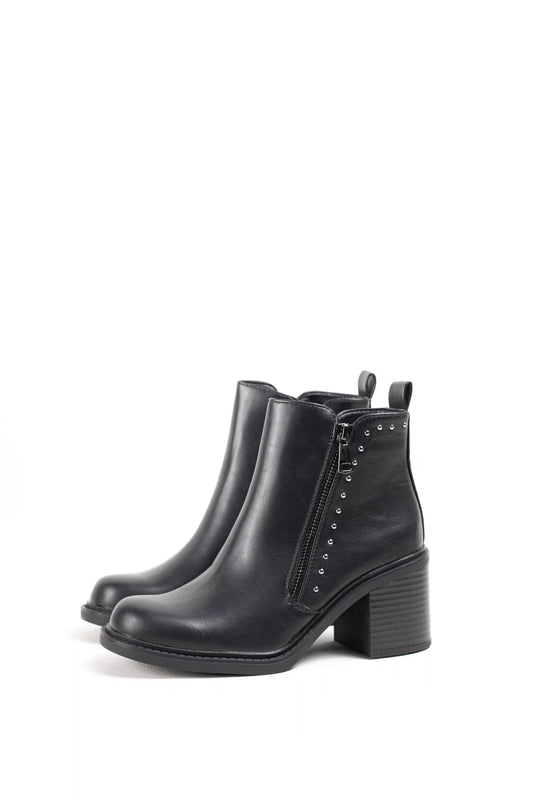 Botines de Tacón de Bloque con Cremallera y Remaches Metálicos